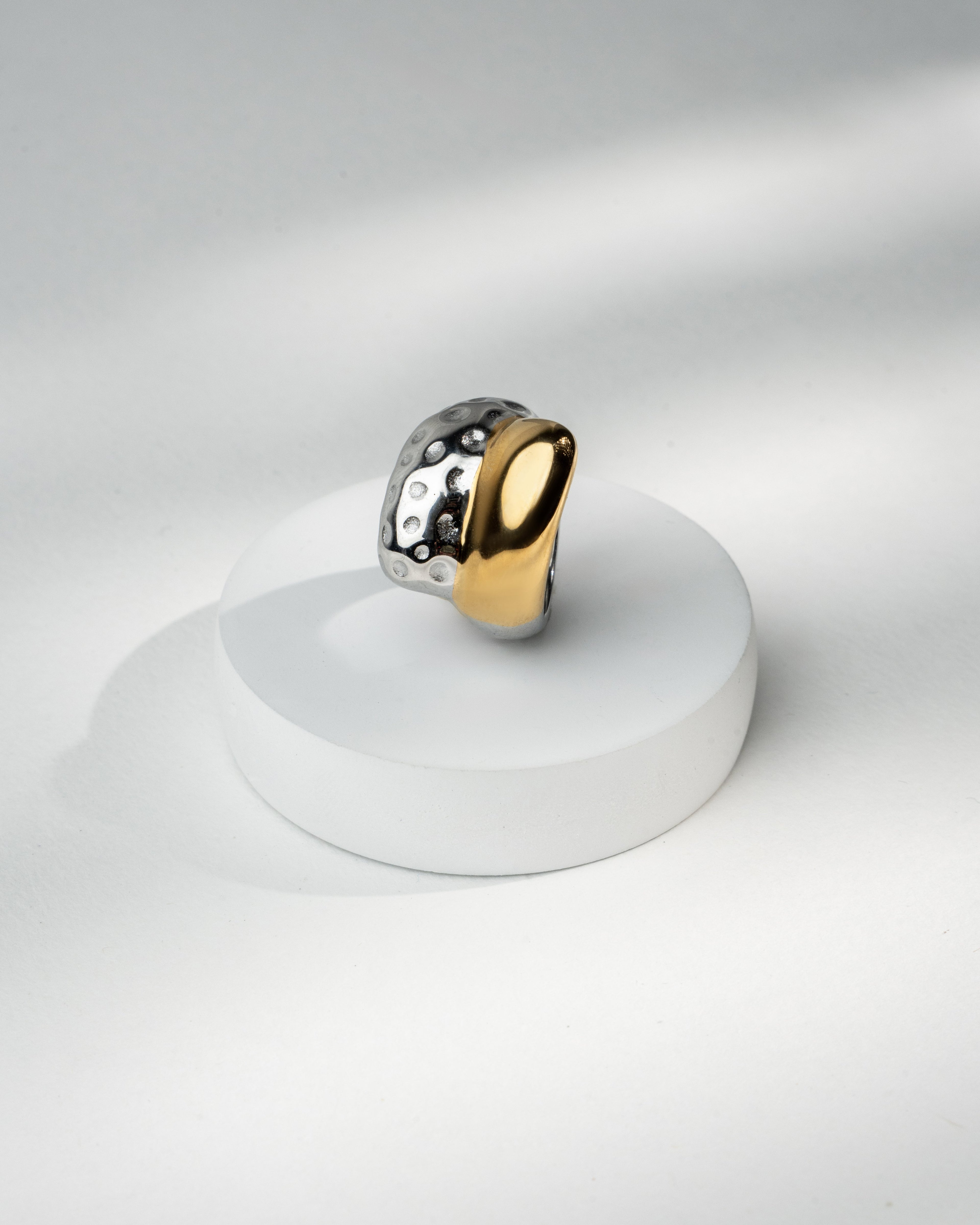 Dual-Tone Sculpted Metal Statement Ring
