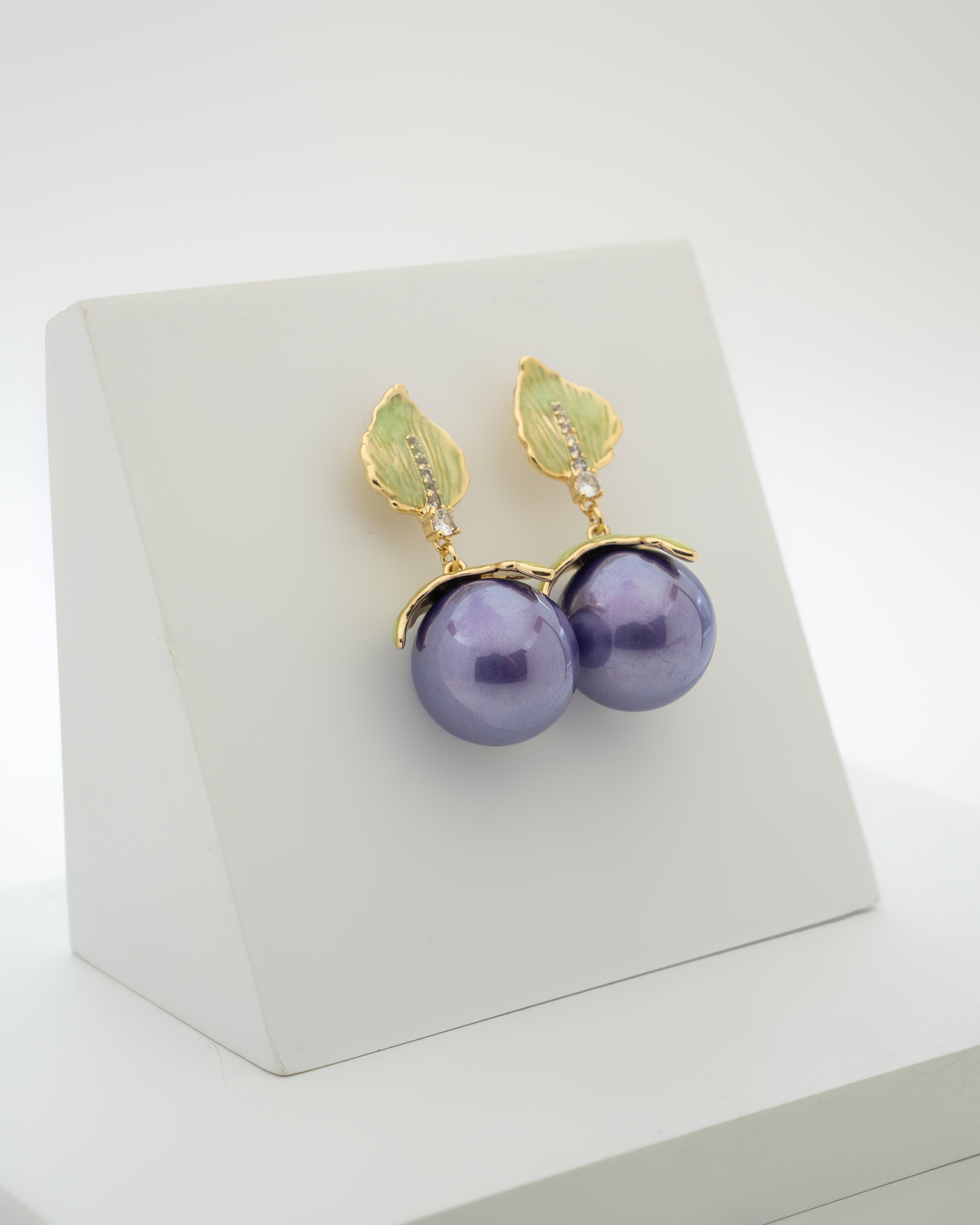 Elegant Amethyst Enamel Leaf Earrings