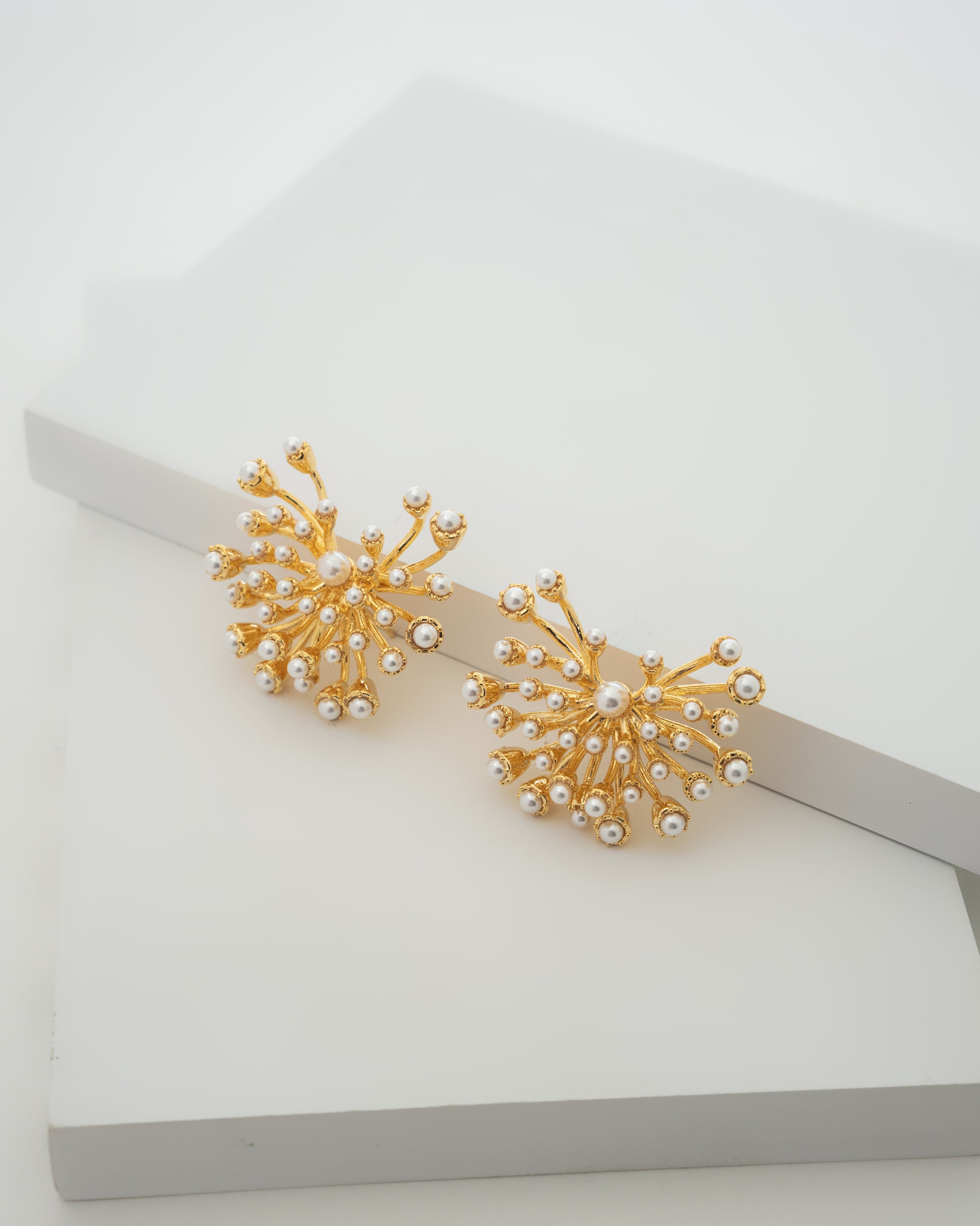 Elegant Gold Pearl Sunburst Earrings