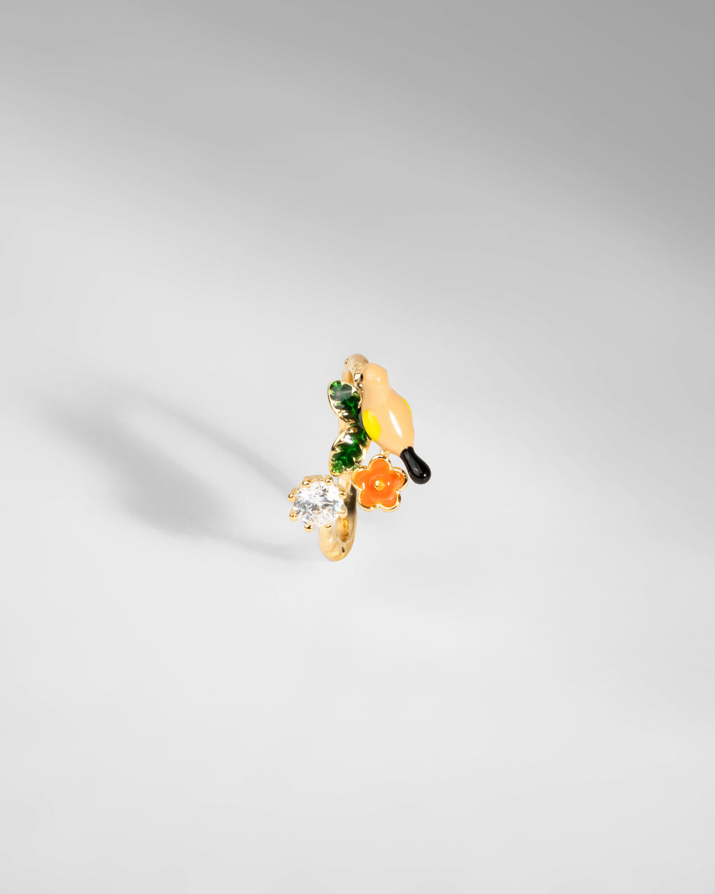 Vibrant Nature-Inspired Adjustable Ring with Enamel Bird and Floral Accents