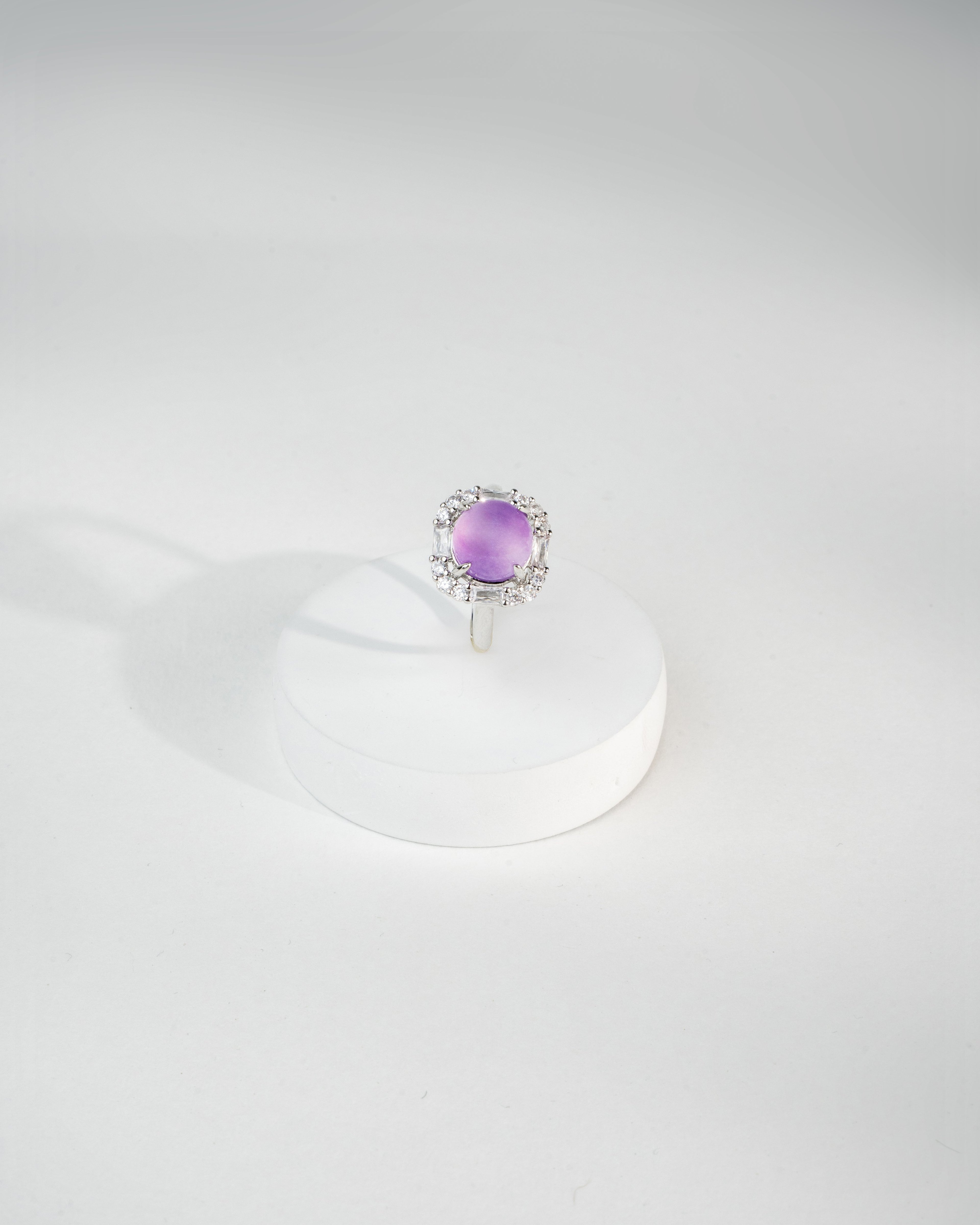 Elegant Violet Gemstone Silver Ring with Crystal Accents