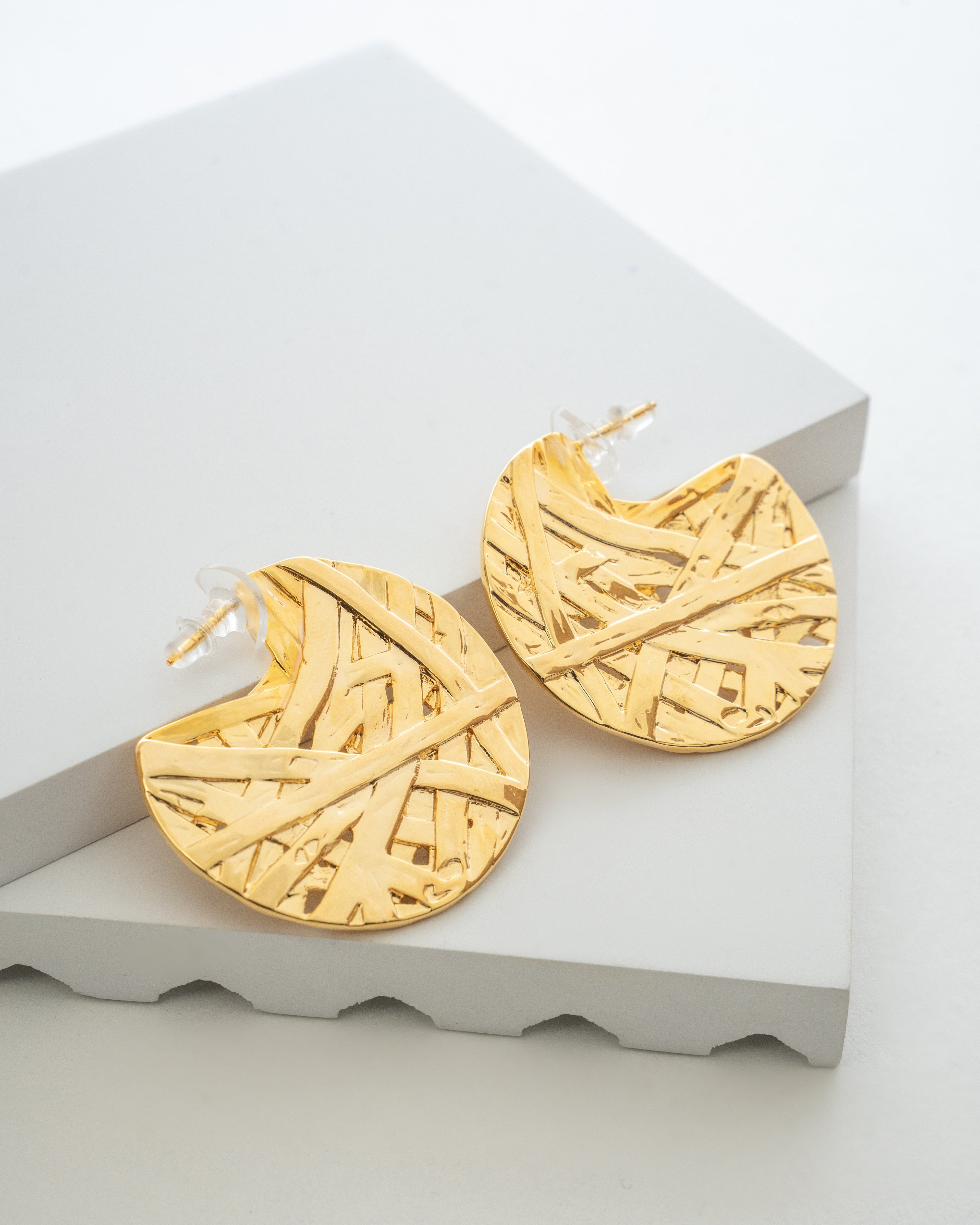 Radiant Textured Gold Disc Earrings