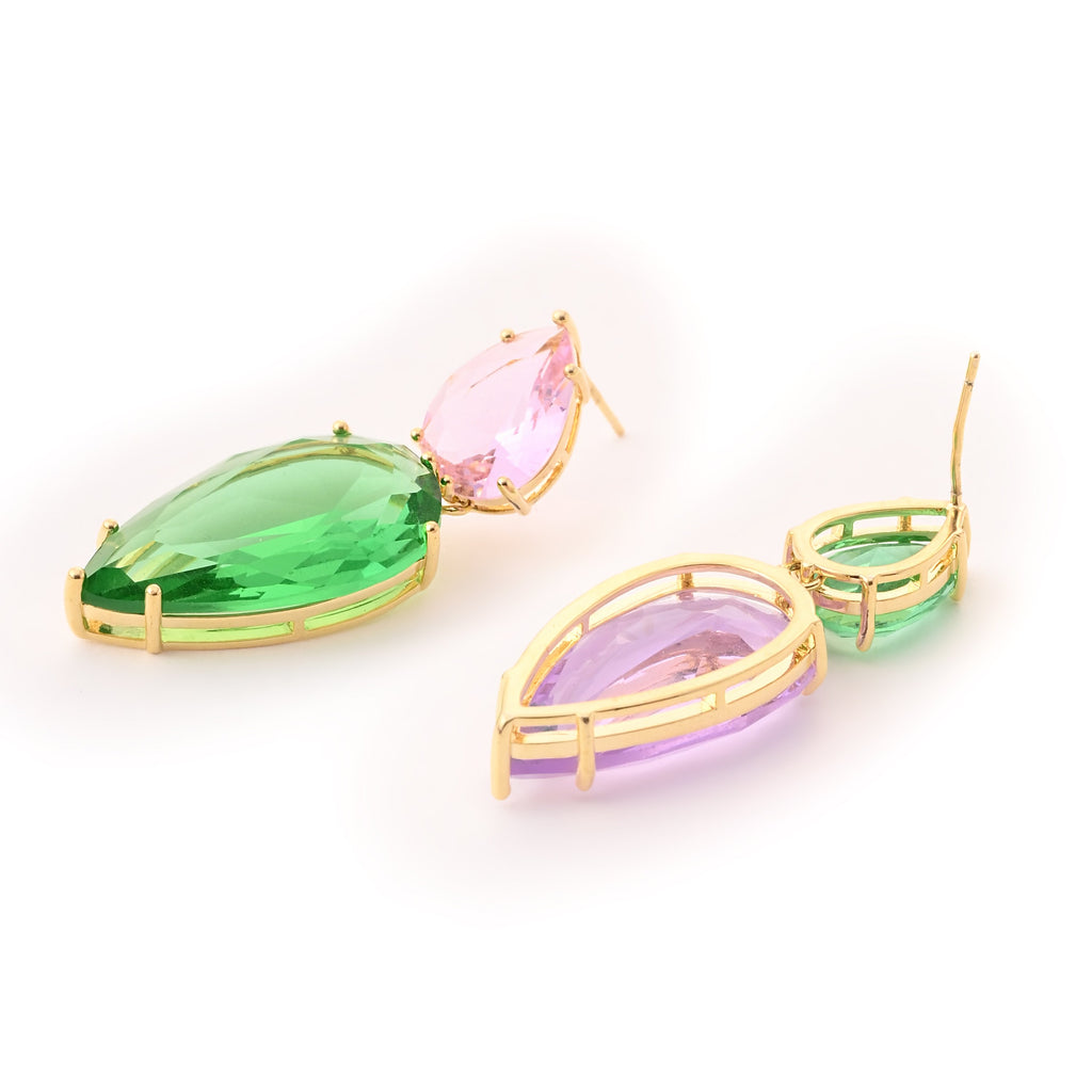 Two-Tone Teardrop Crystal Earrings