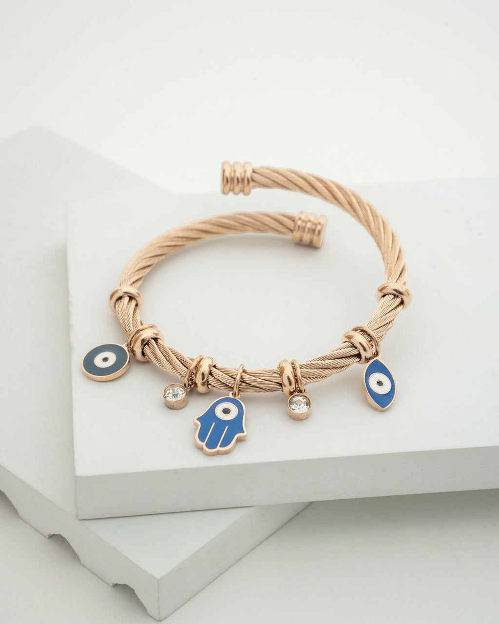 Elegant Rose Gold Charm Bangle Bracelet