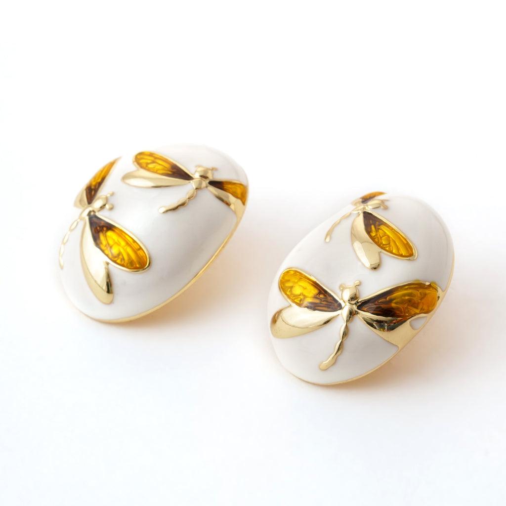 Elegant Dragonfly Ceramic Jewelry Set with Golden Accents