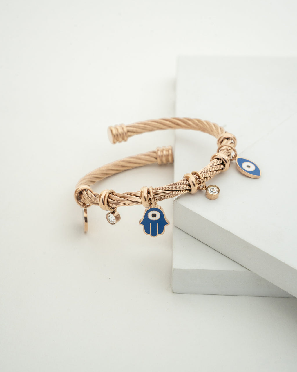 Elegant Rose Gold Charm Bangle Bracelet