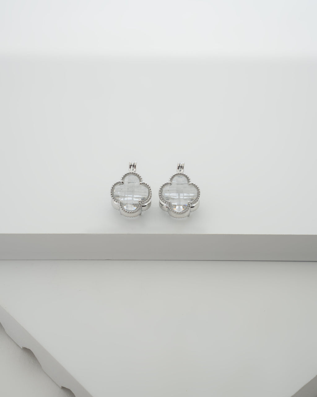 Elegant Silver Clover Crystal Earrings