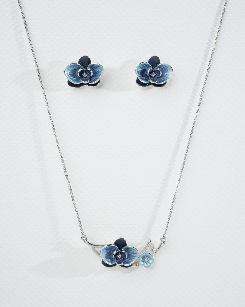 Elegant Blue Orchid Jewelry Set - Necklace and Earrings