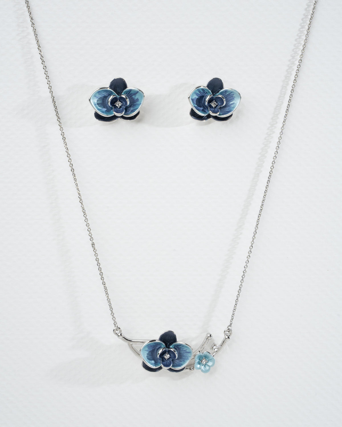 Elegant Blue Orchid Jewelry Set - Necklace and Earrings
