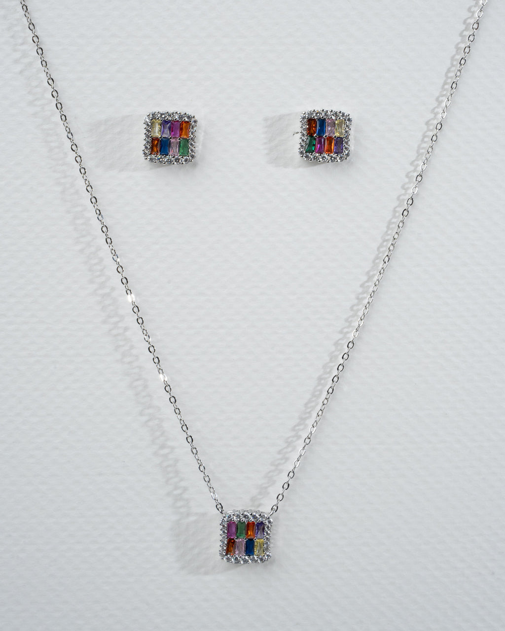 Elegant Multicolor Gemstone Silver Necklace and Earring Set
