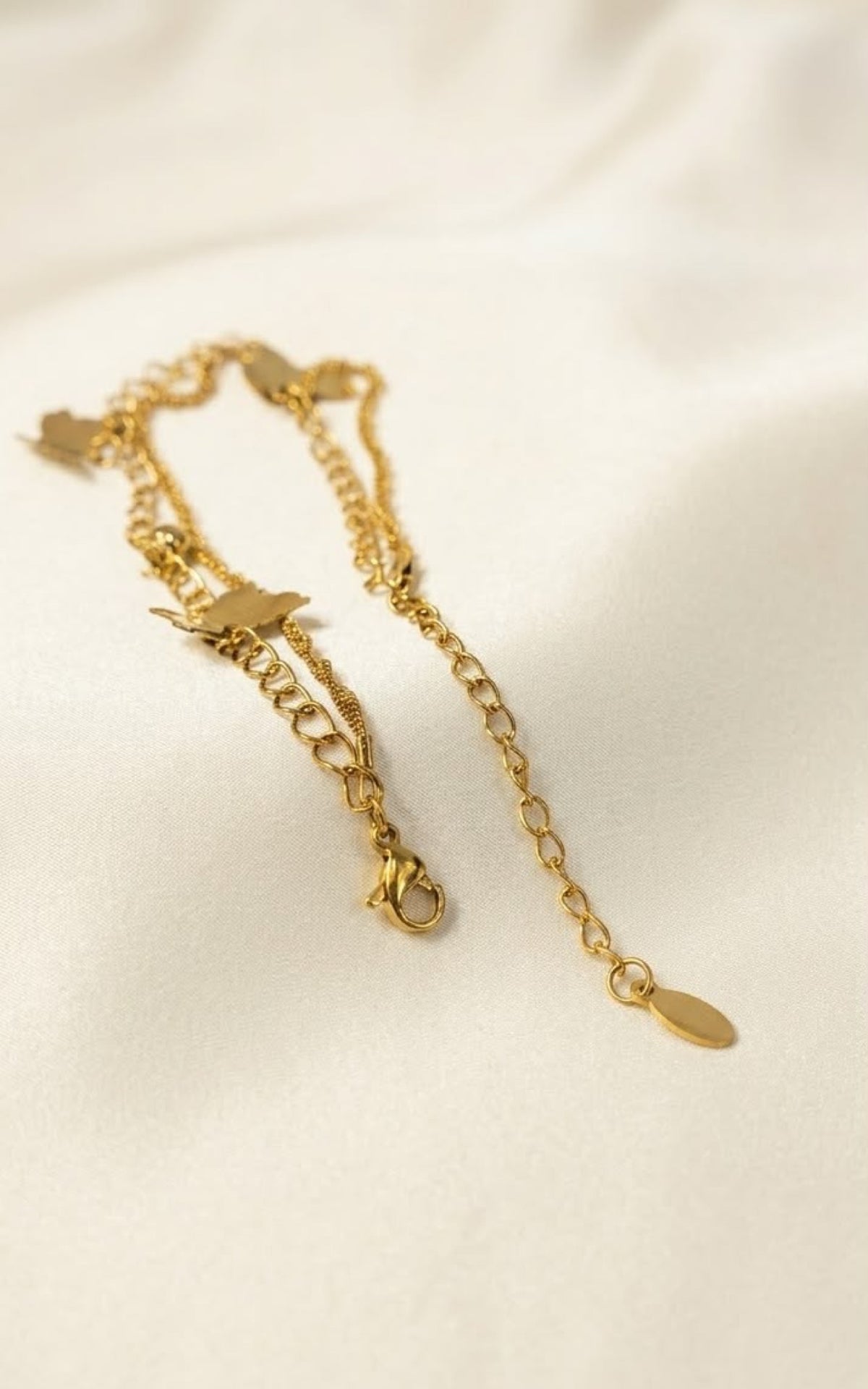 Double-layer gold-tone anklet with butterfly charms - view 2