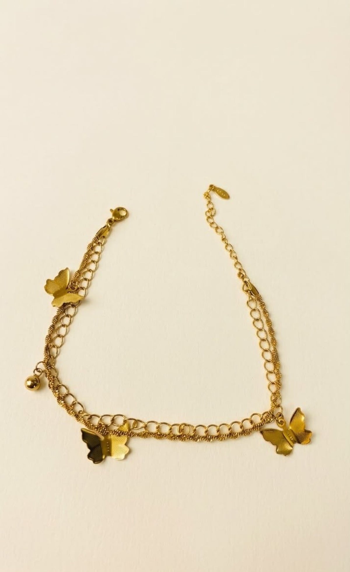 Double-layer gold-tone anklet with butterfly charms - view 3