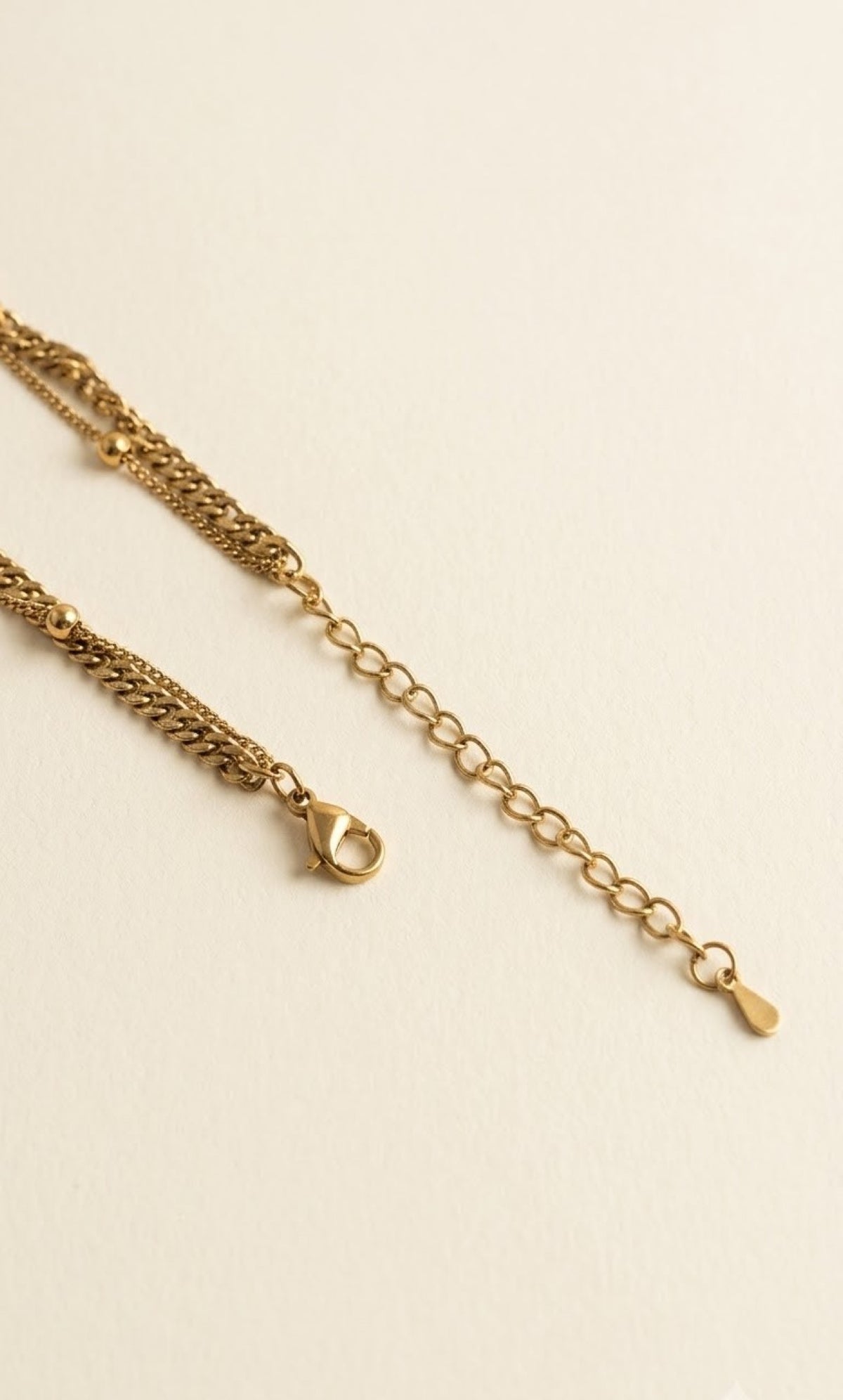 Gold-tone layered anklet with multicolour enamel evil eye beads - view 3