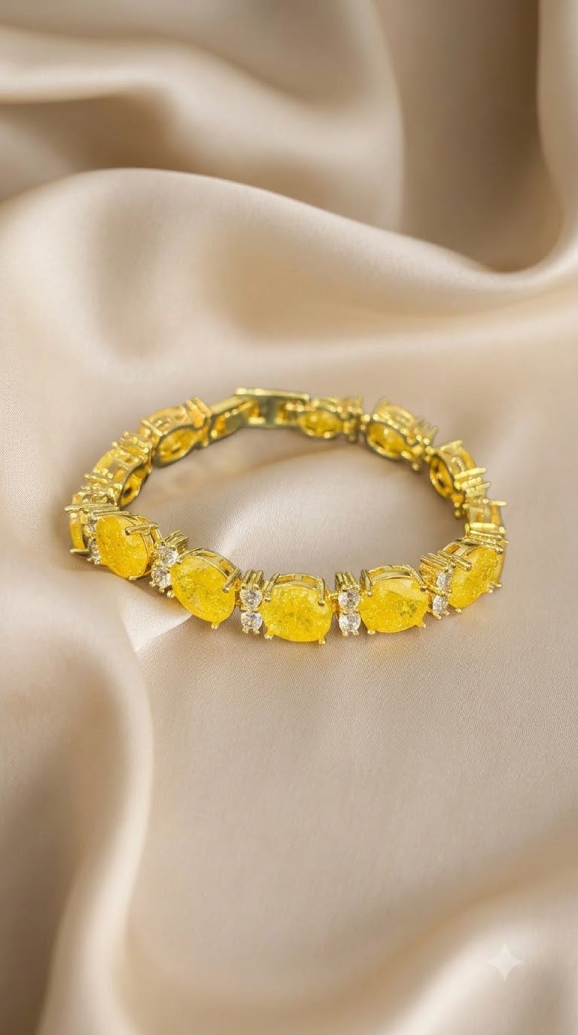 Gold-tone tennis bracelet with yellow oval stones - view 3