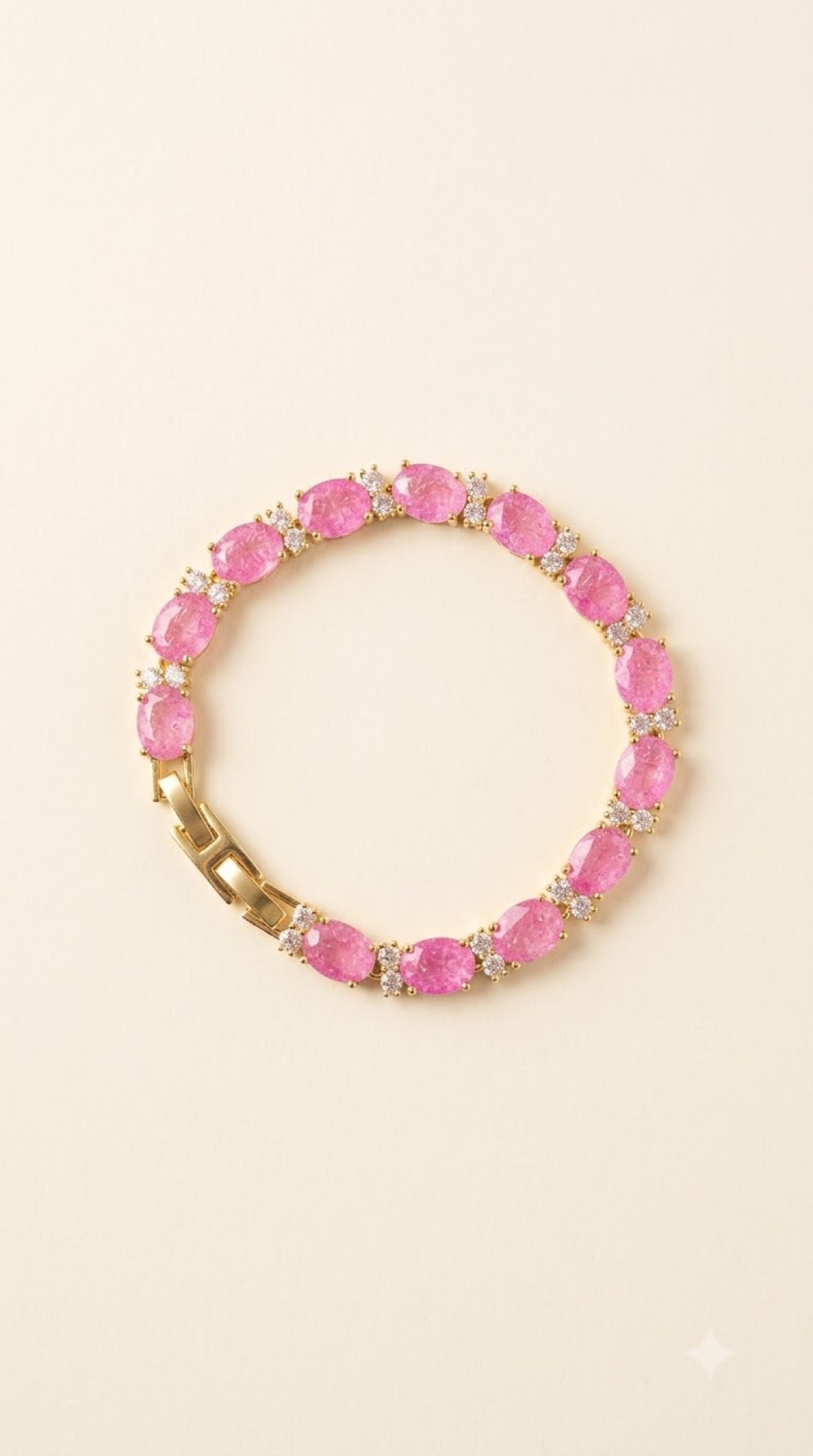 Gold-tone tennis bracelet with pink oval stones - view 2