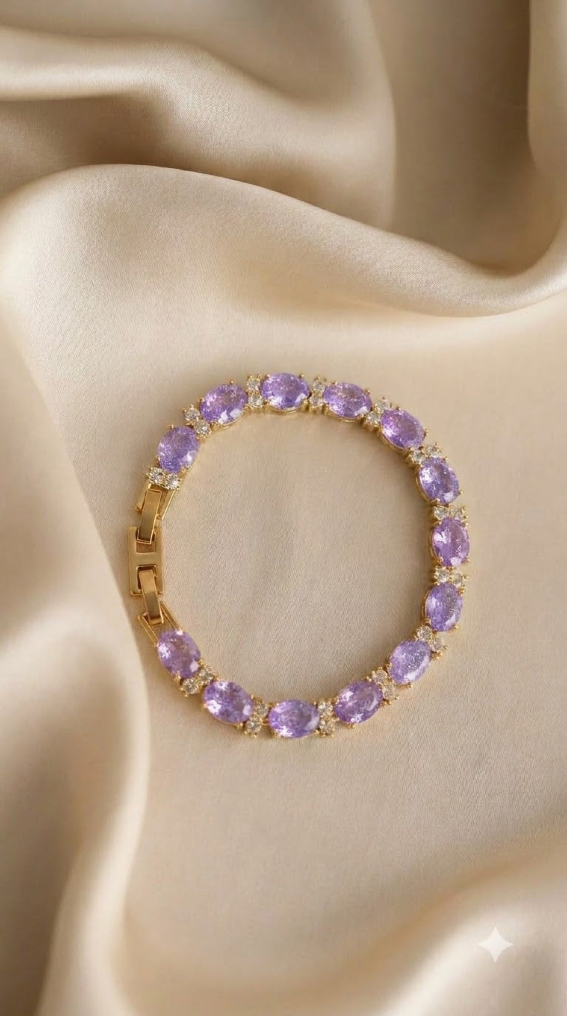 Gold-tone tennis bracelet with lavender oval stones - view 2