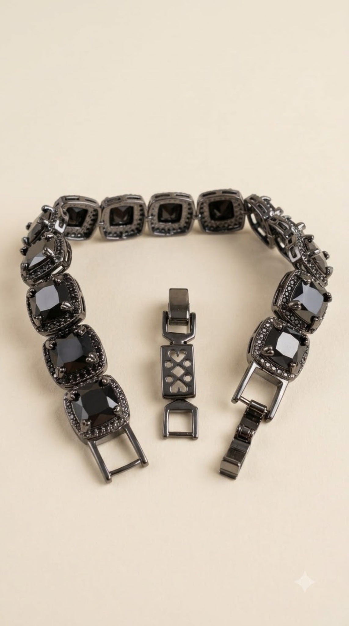 Gunmetal bracelet with black cushion-cut stones - view 3