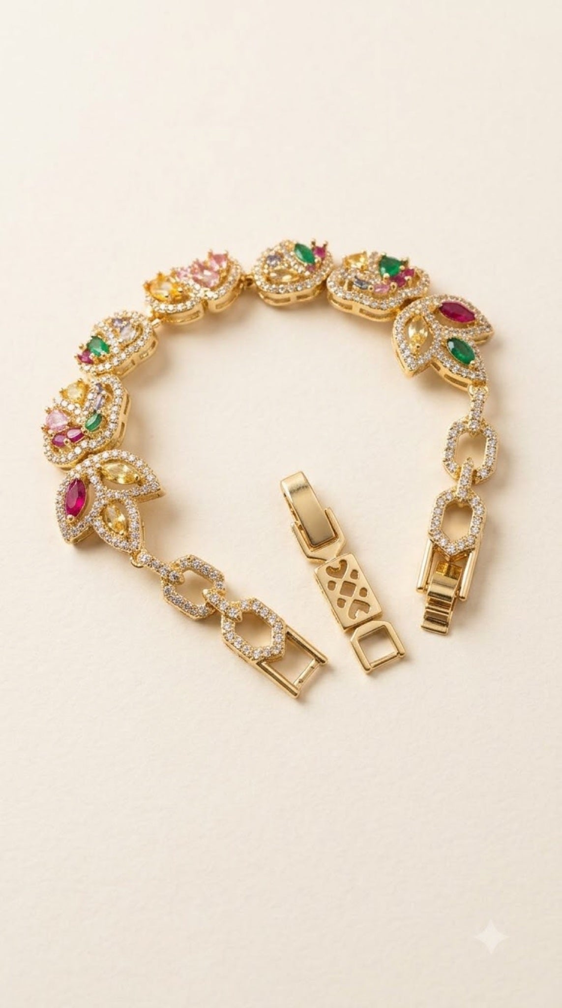 Gold-tone floral bracelet with multicoloured crystal blossoms - view 3