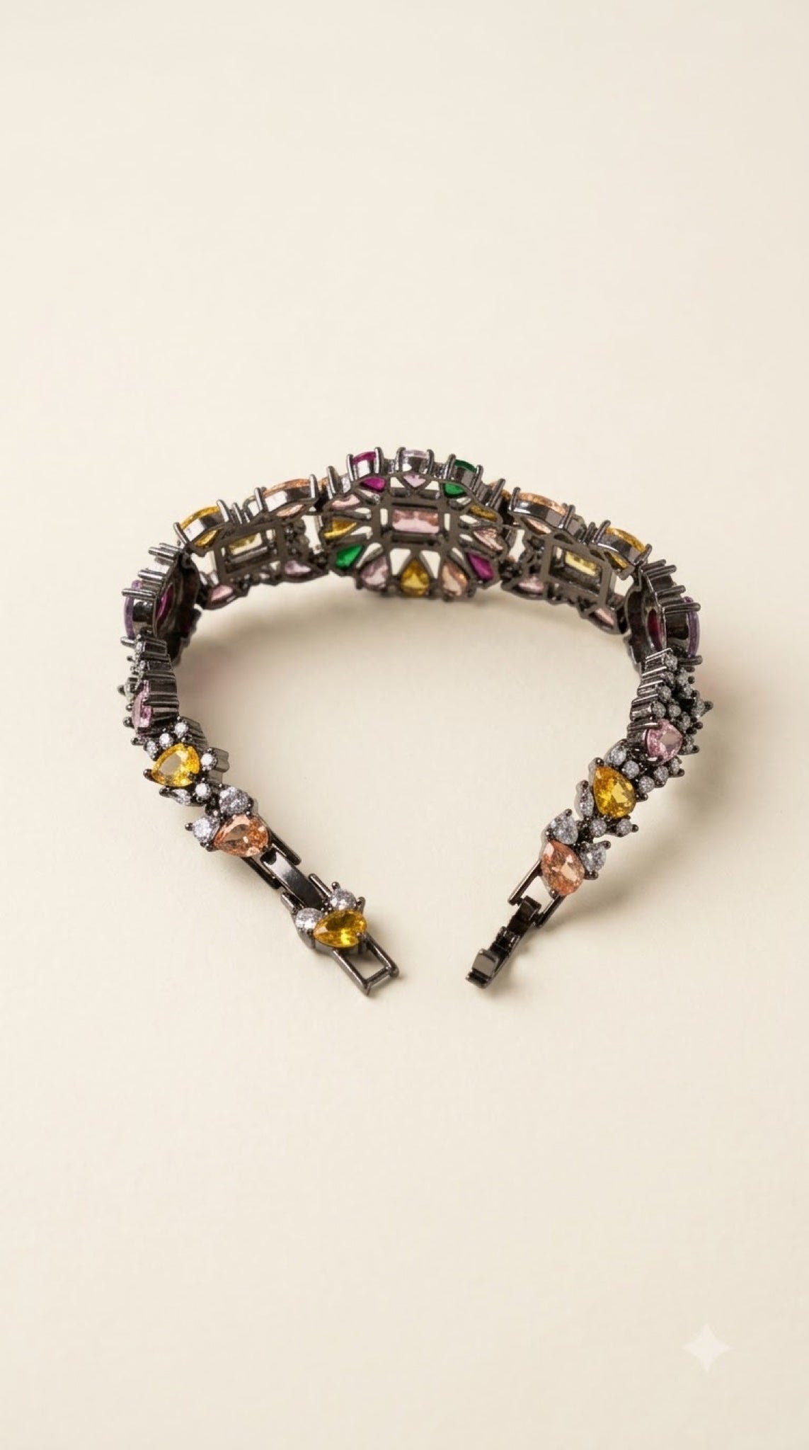 Gunmetal statement bracelet with multicoloured stones - view 3