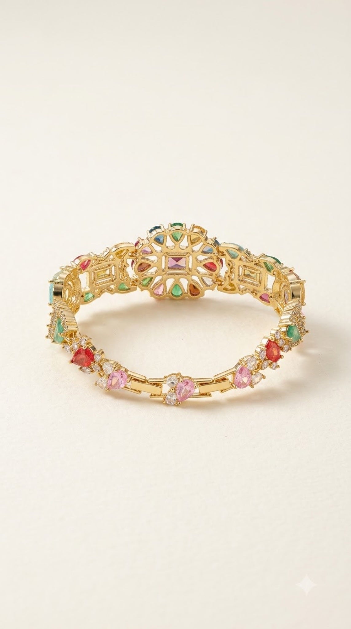 Gold-tone bracelet with pastel multicoloured stone starburst - view 3