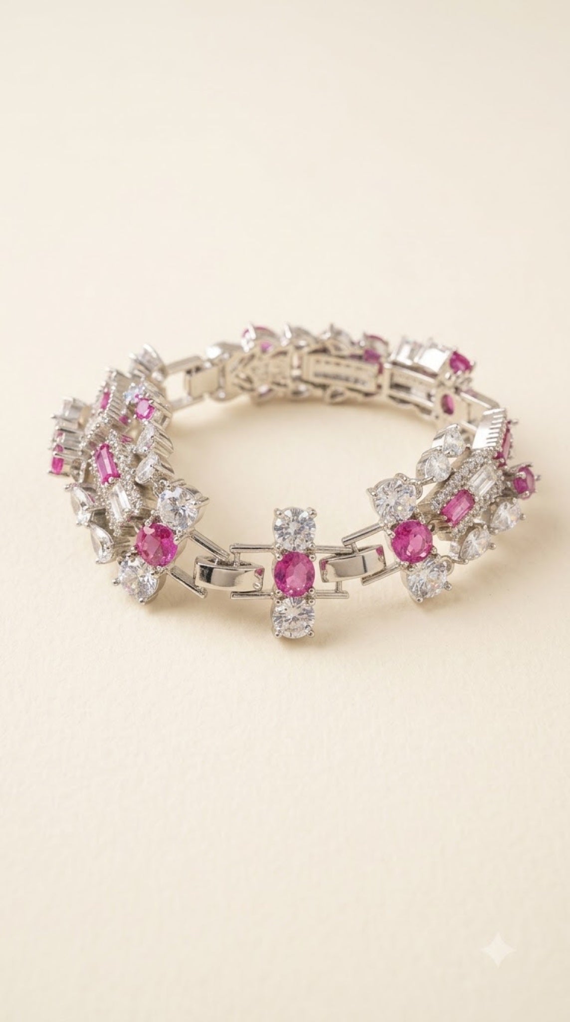 Silver-tone Art Deco bracelet with clear crystals and pink stones - view 2