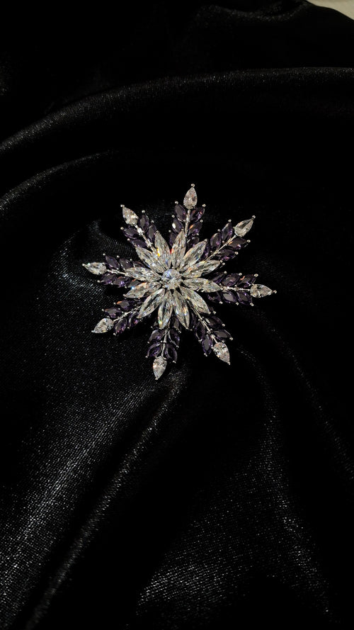 Silver-tone starburst brooch with clear and purple marquise crystals - view 2