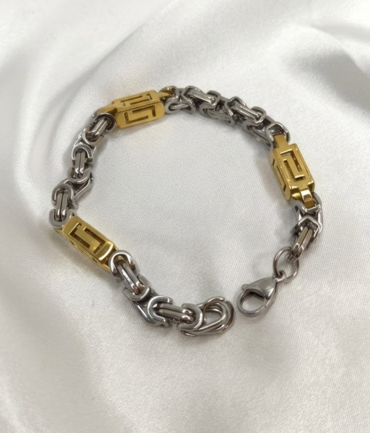 Byzantine chain bracelet with Greek key motif stations - view 2