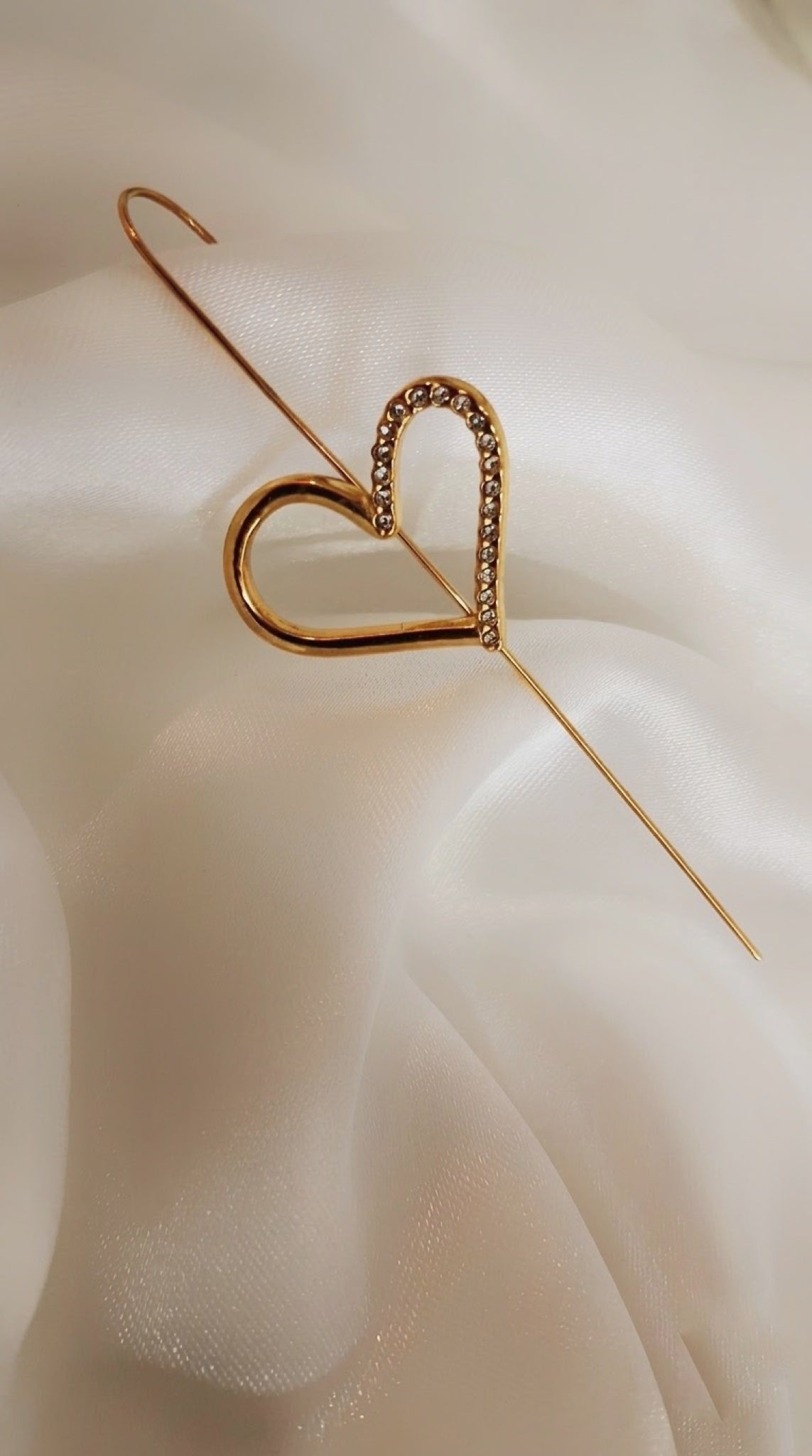 Gold-tone ear pin cuff with crystal-lined open heart - view 2