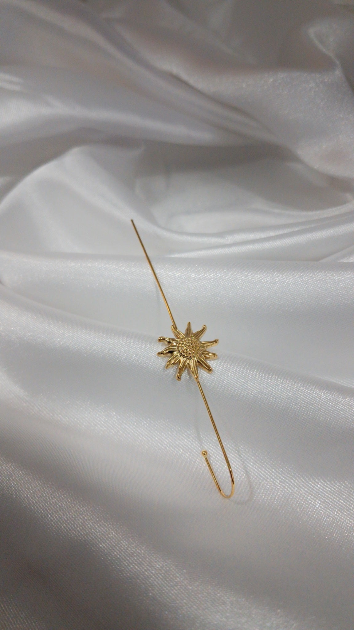 Gold-tone ear pin cuff with textured sunburst motif - view 2