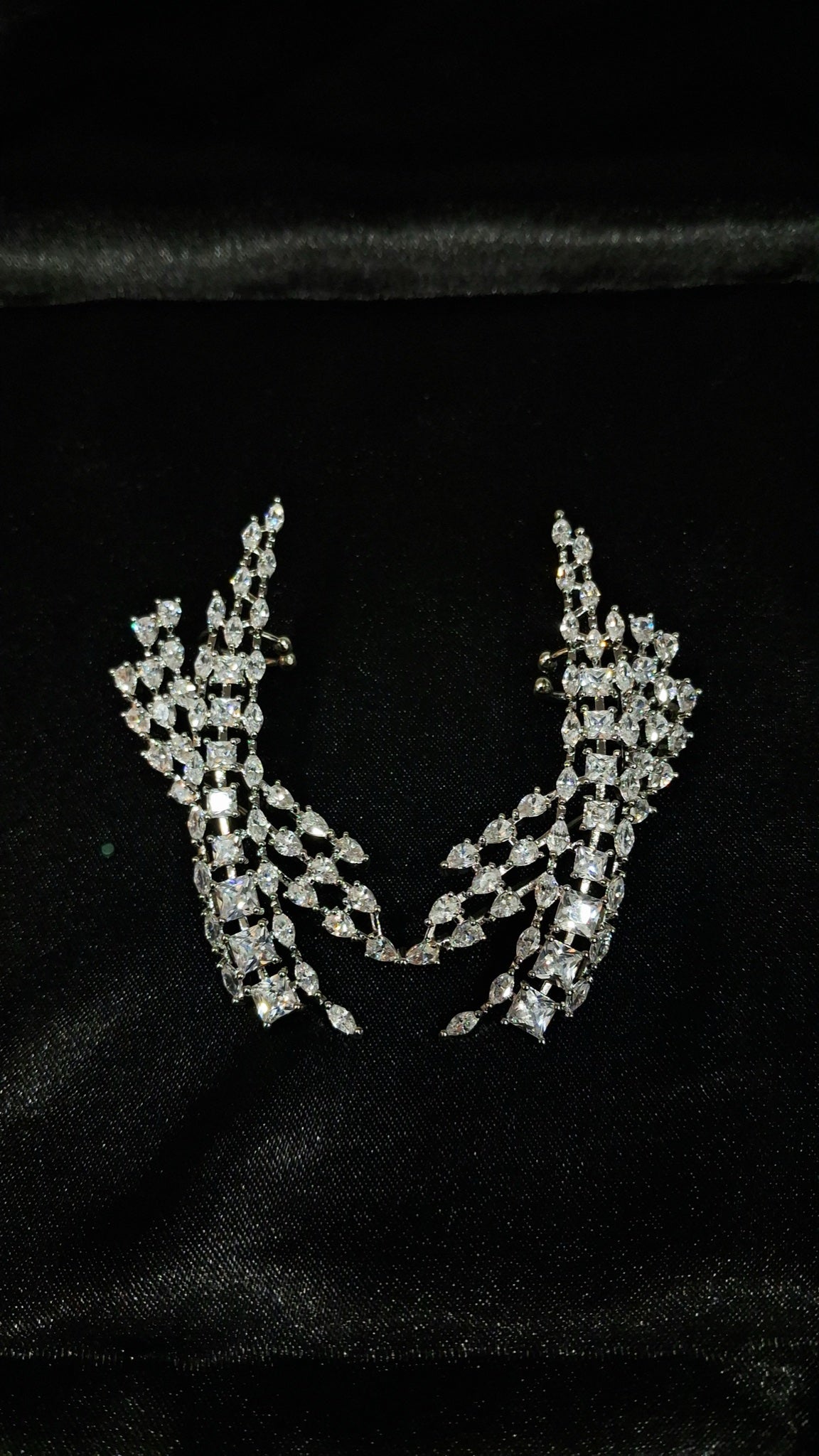 Pair of silver-tone crystal lattice climber ear cuffs