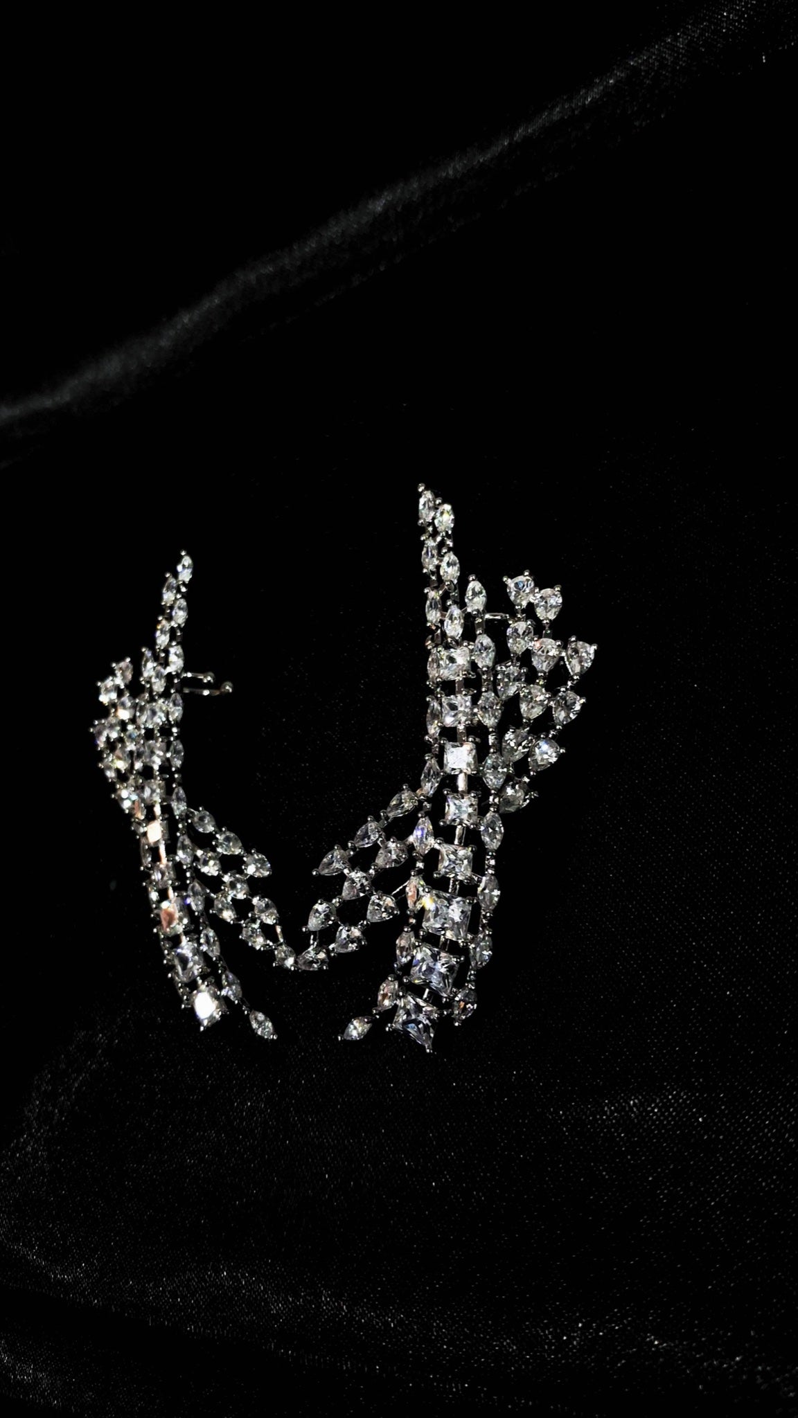 Pair of silver-tone crystal lattice climber ear cuffs - view 3