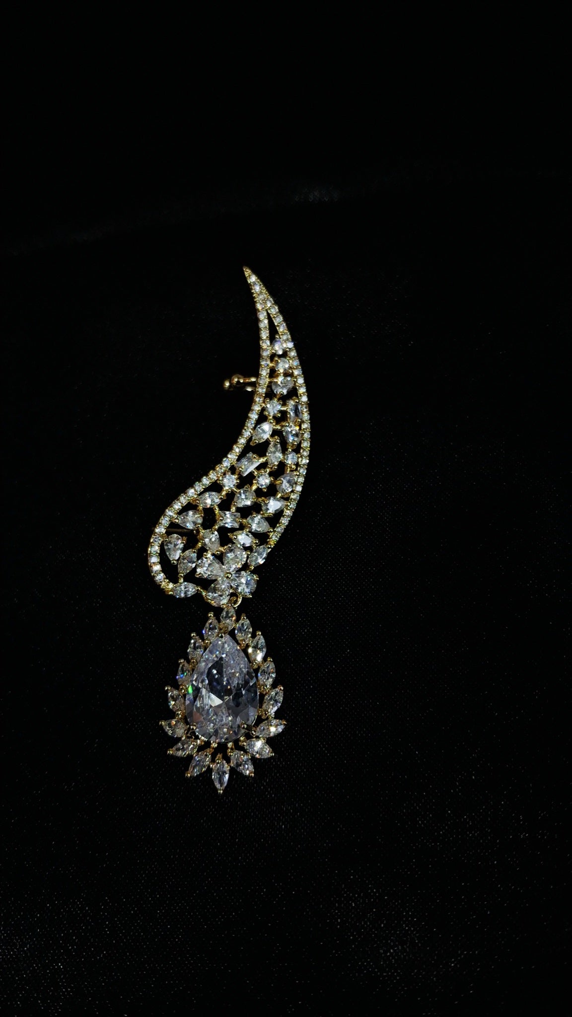 Gold-tone crystal wing ear cuffs with clear teardrop drops - view 2