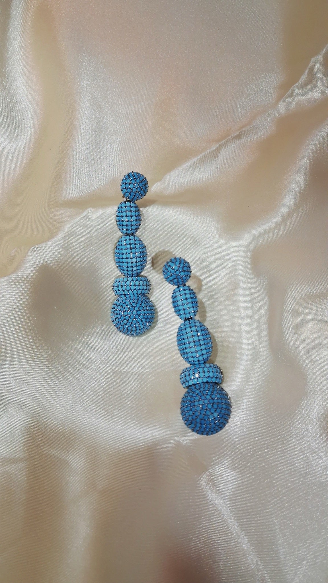 Turquoise-blue pavé crystal graduated bead drop earrings