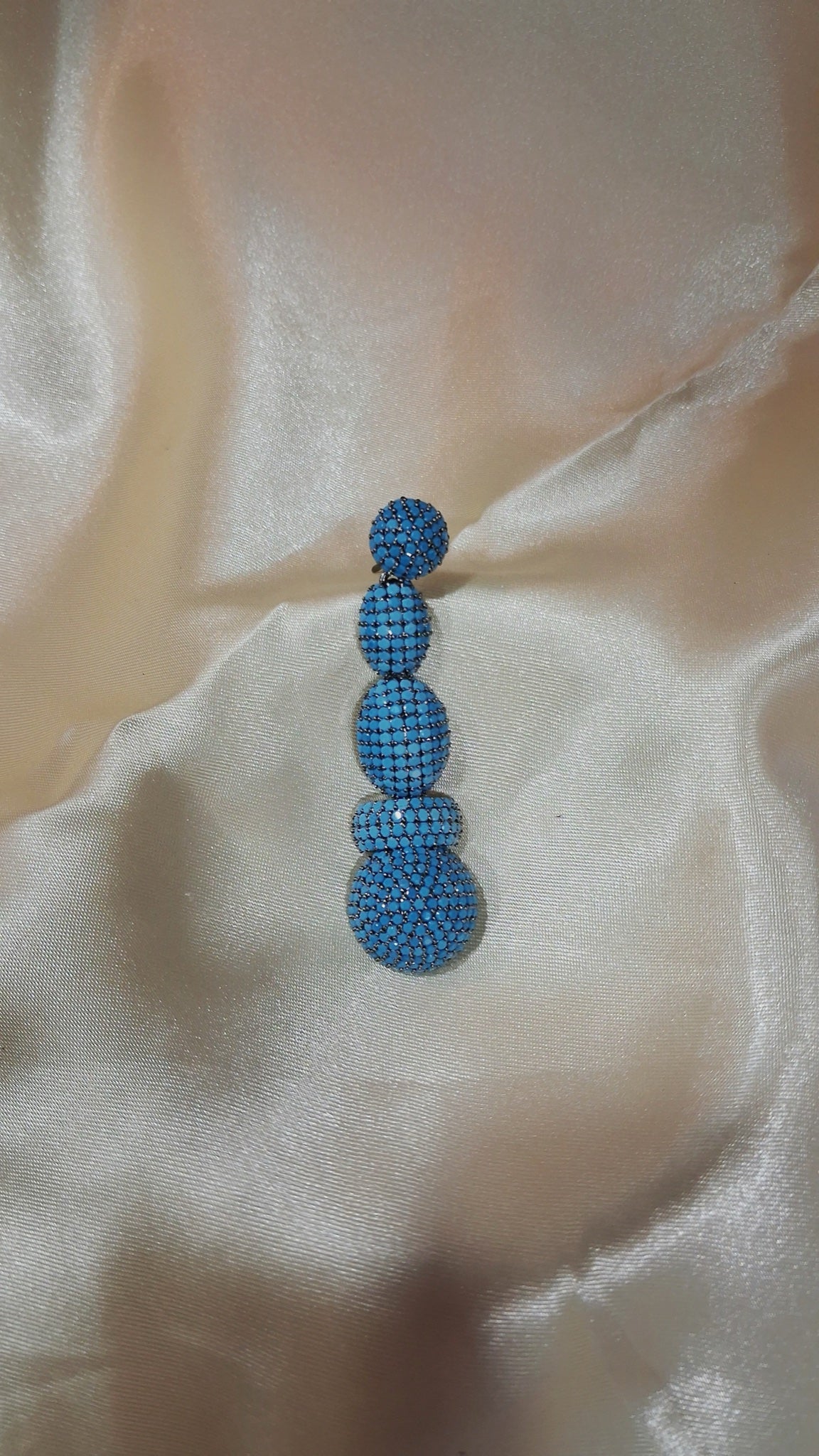 Turquoise-blue pavé crystal graduated bead drop earrings - view 2