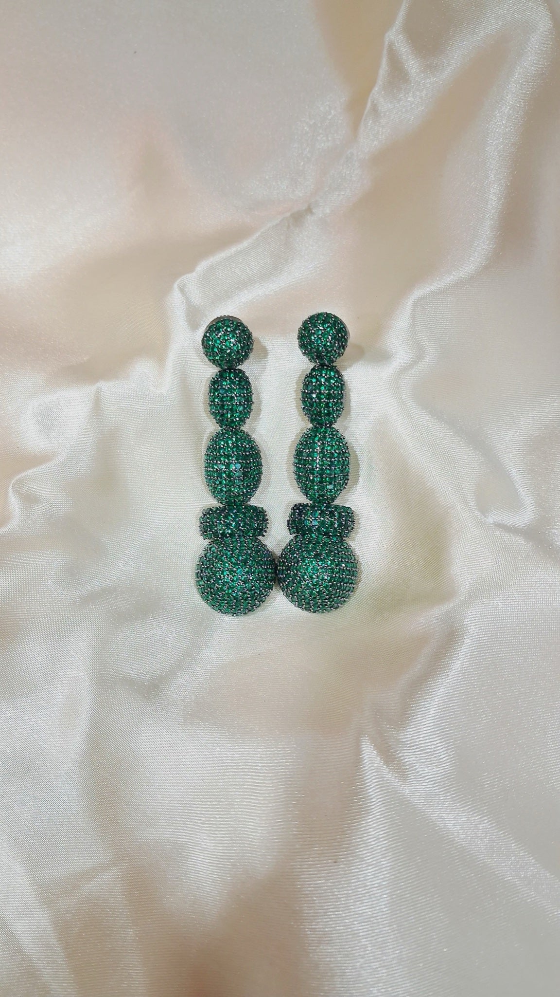 Emerald-green pavé crystal graduated bead drop earrings