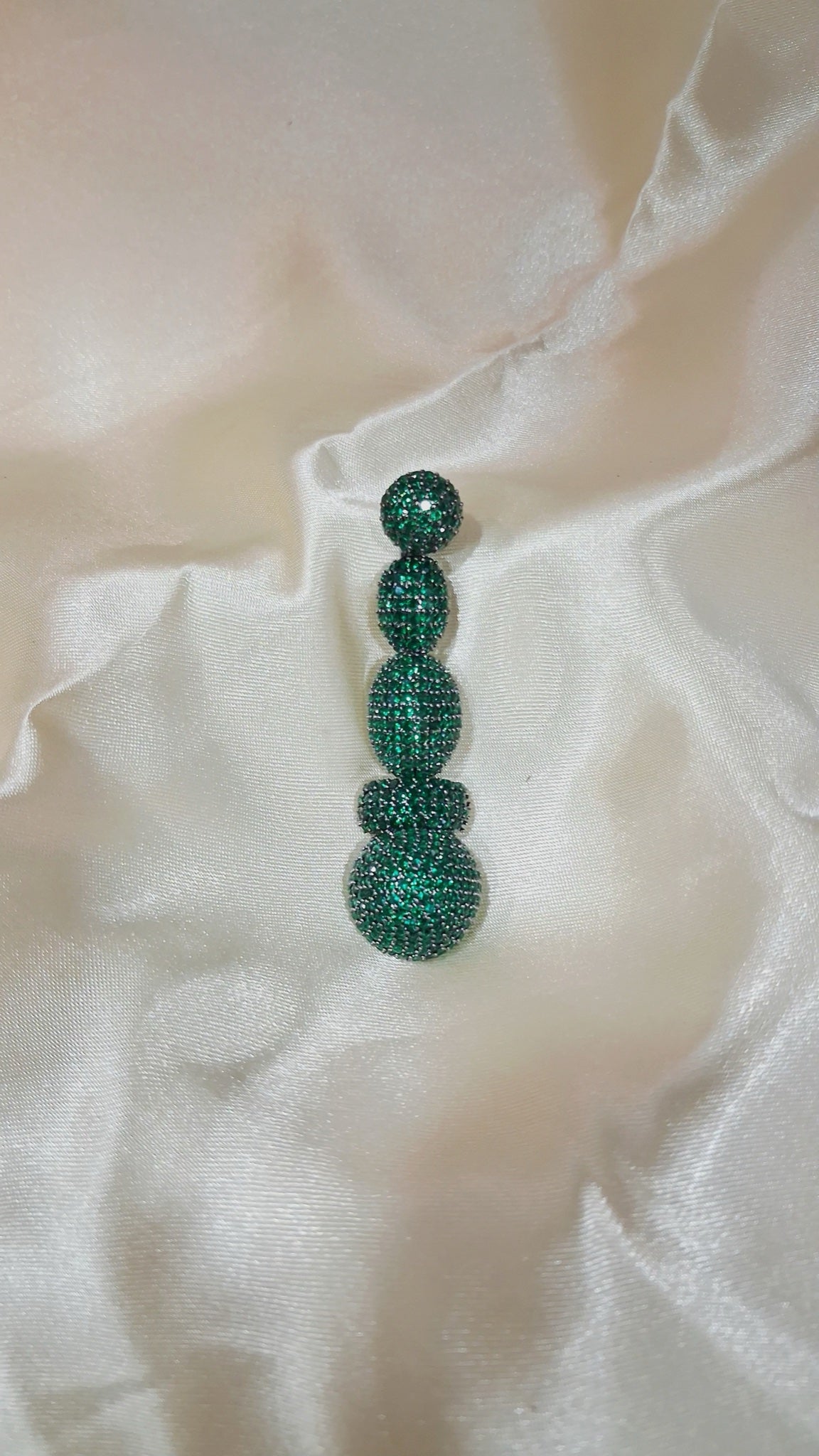 Emerald-green pavé crystal graduated bead drop earrings - view 2