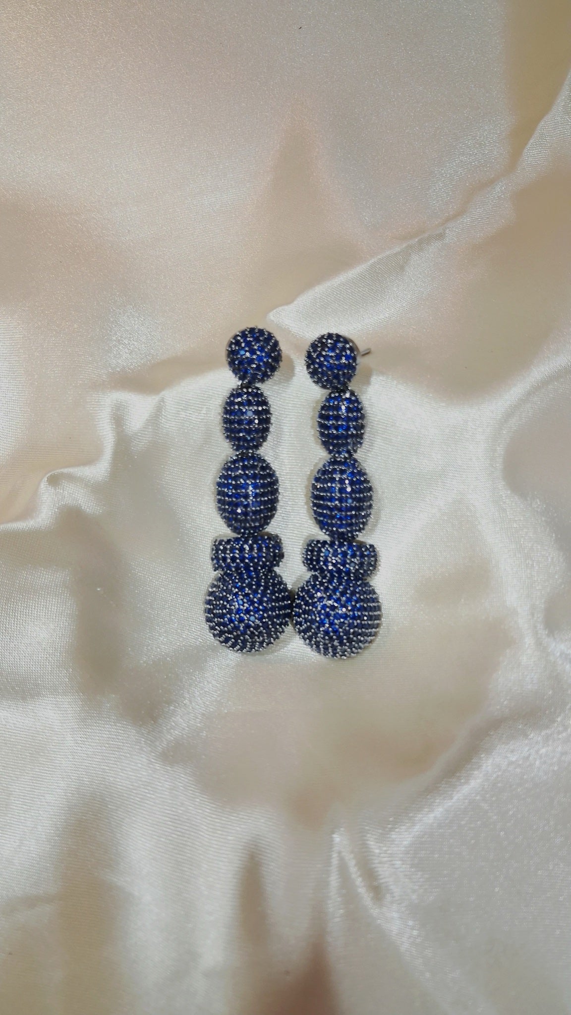 Sapphire-blue pavé crystal graduated bead drop earrings