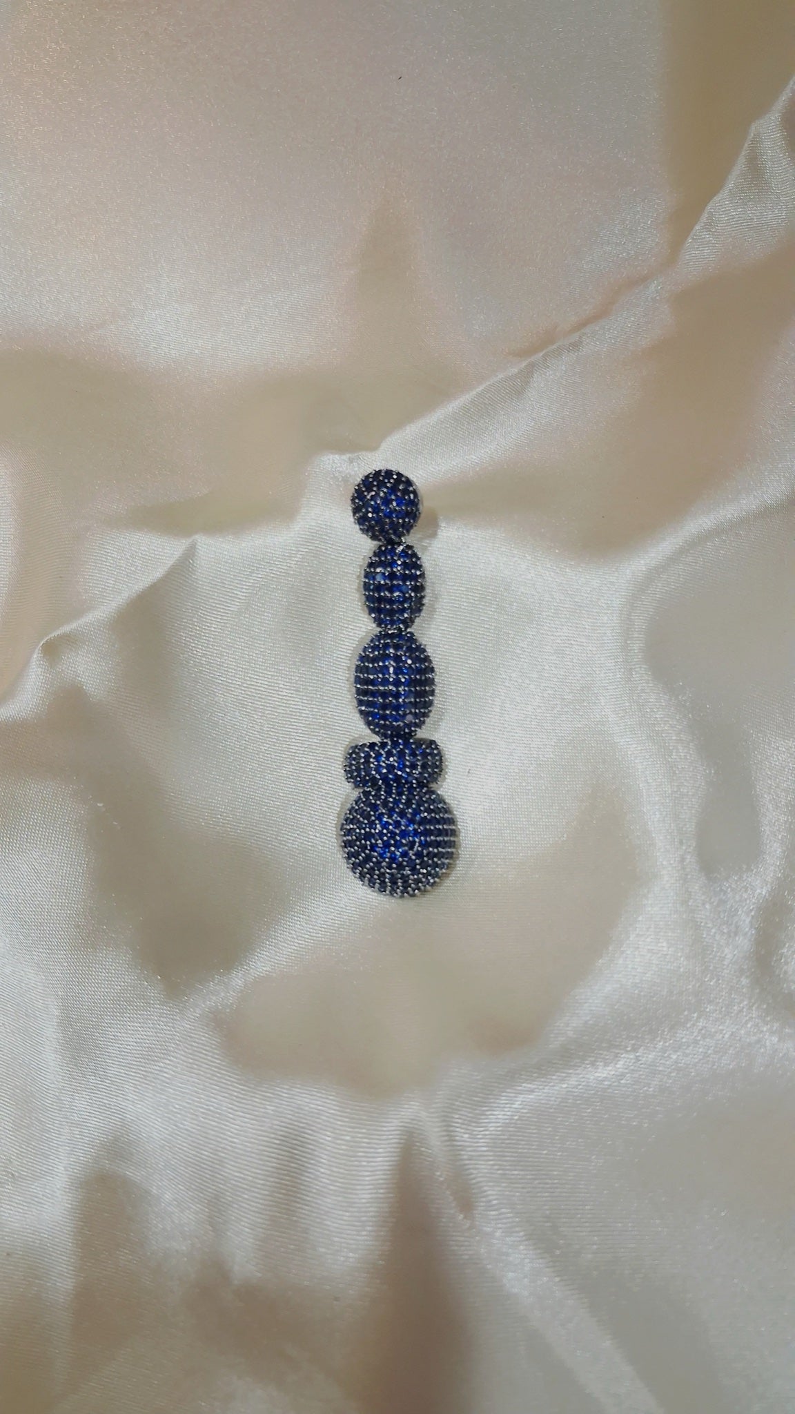 Sapphire-blue pavé crystal graduated bead drop earrings - view 2