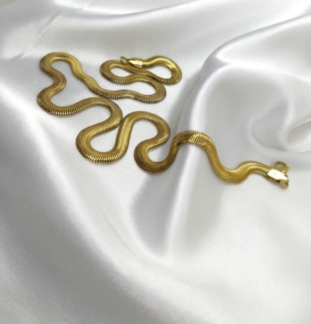 Gold-tone wide flat snake chain necklace