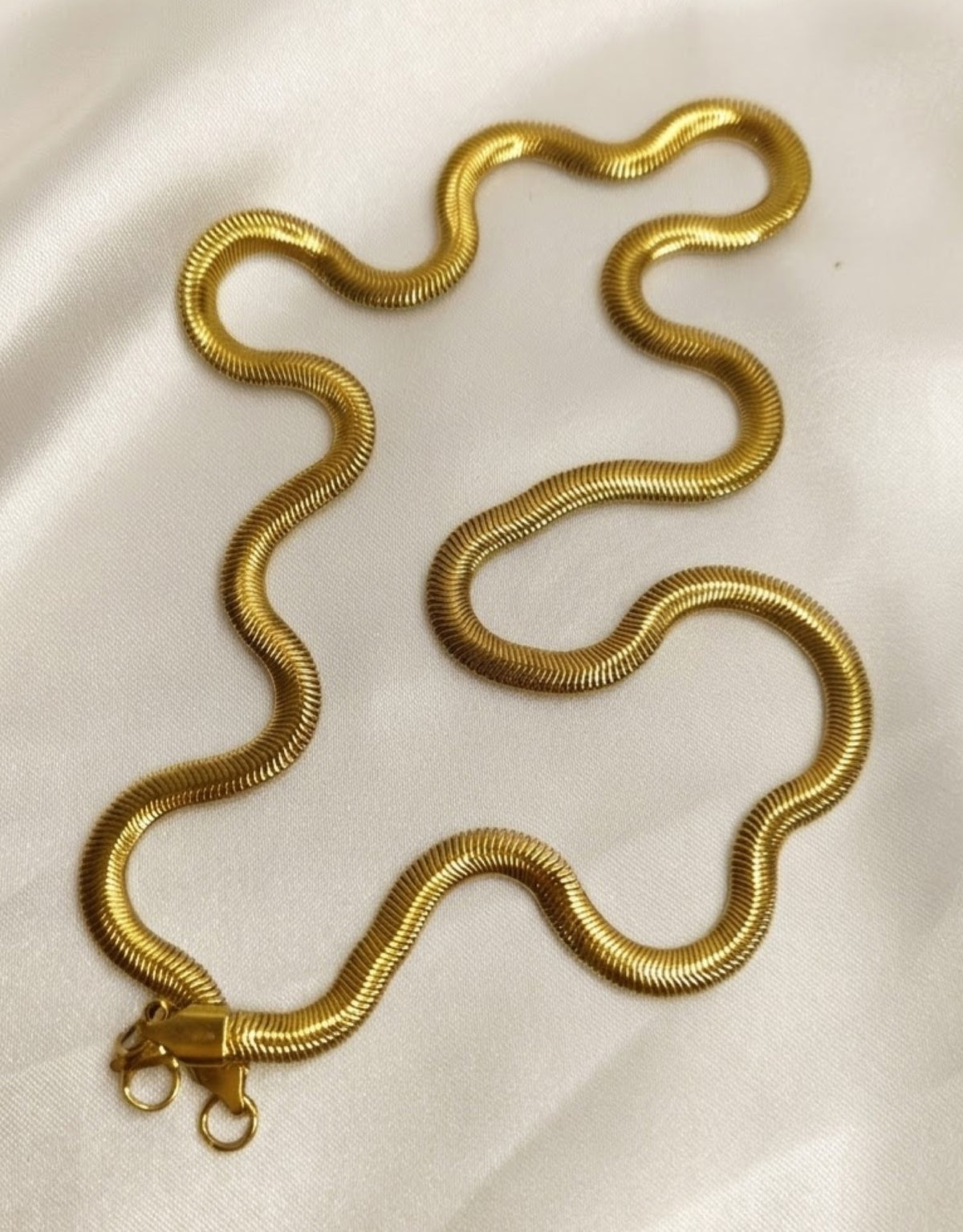 Gold-tone wide flat snake chain necklace - view 2