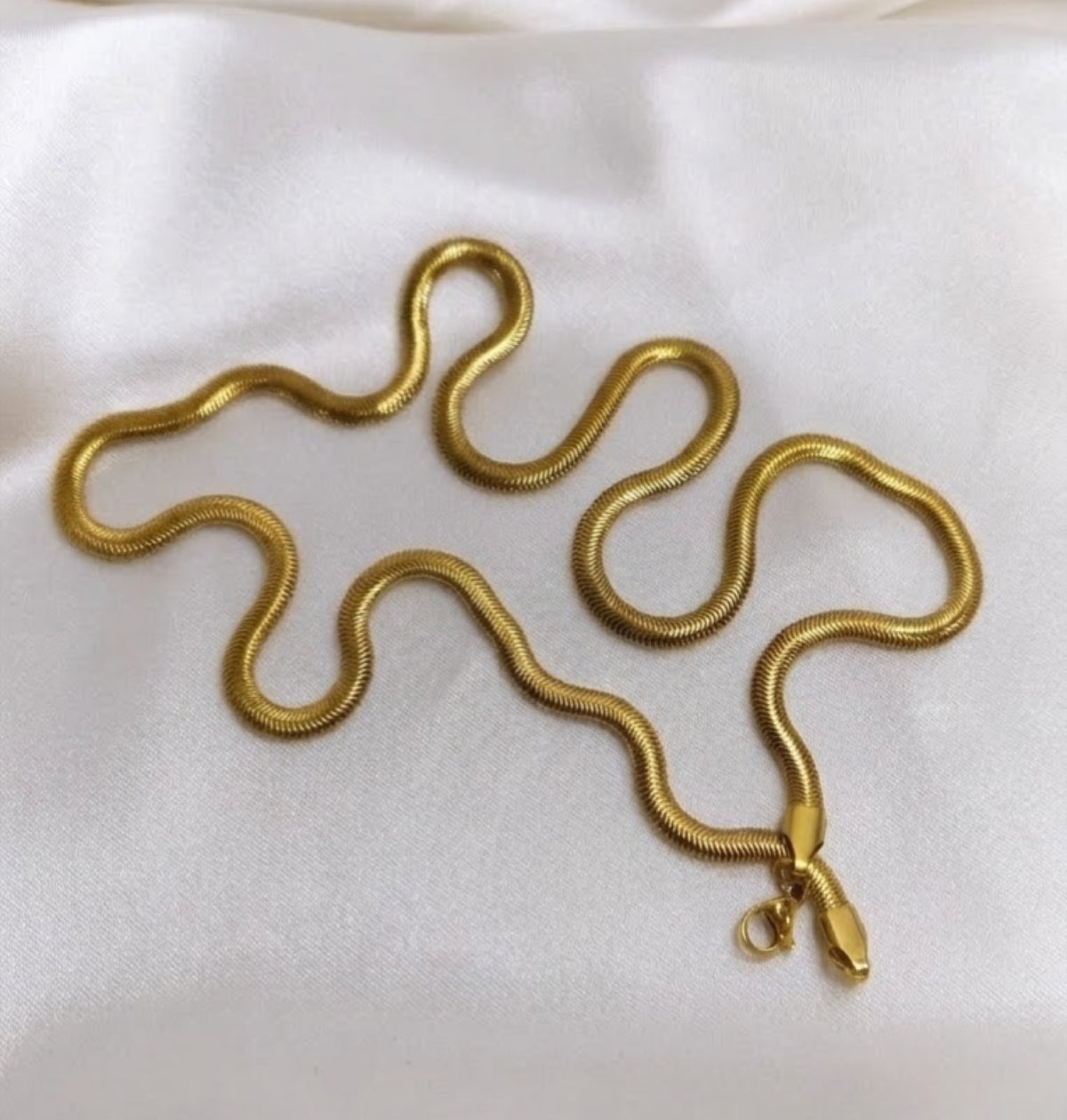 Gold-tone wide flat snake chain necklace - view 3