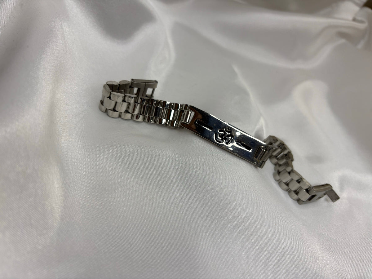 Silver-tone president-link bracelet with Om cut-out bar