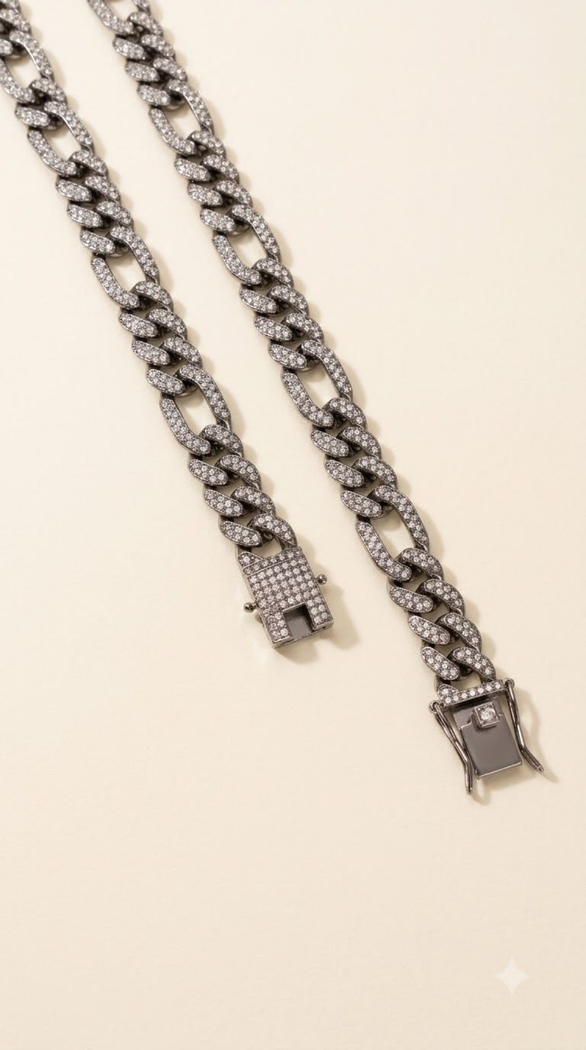 Silver-tone iced Figaro link chain with clear CZ pavé, 24 inch - view 2