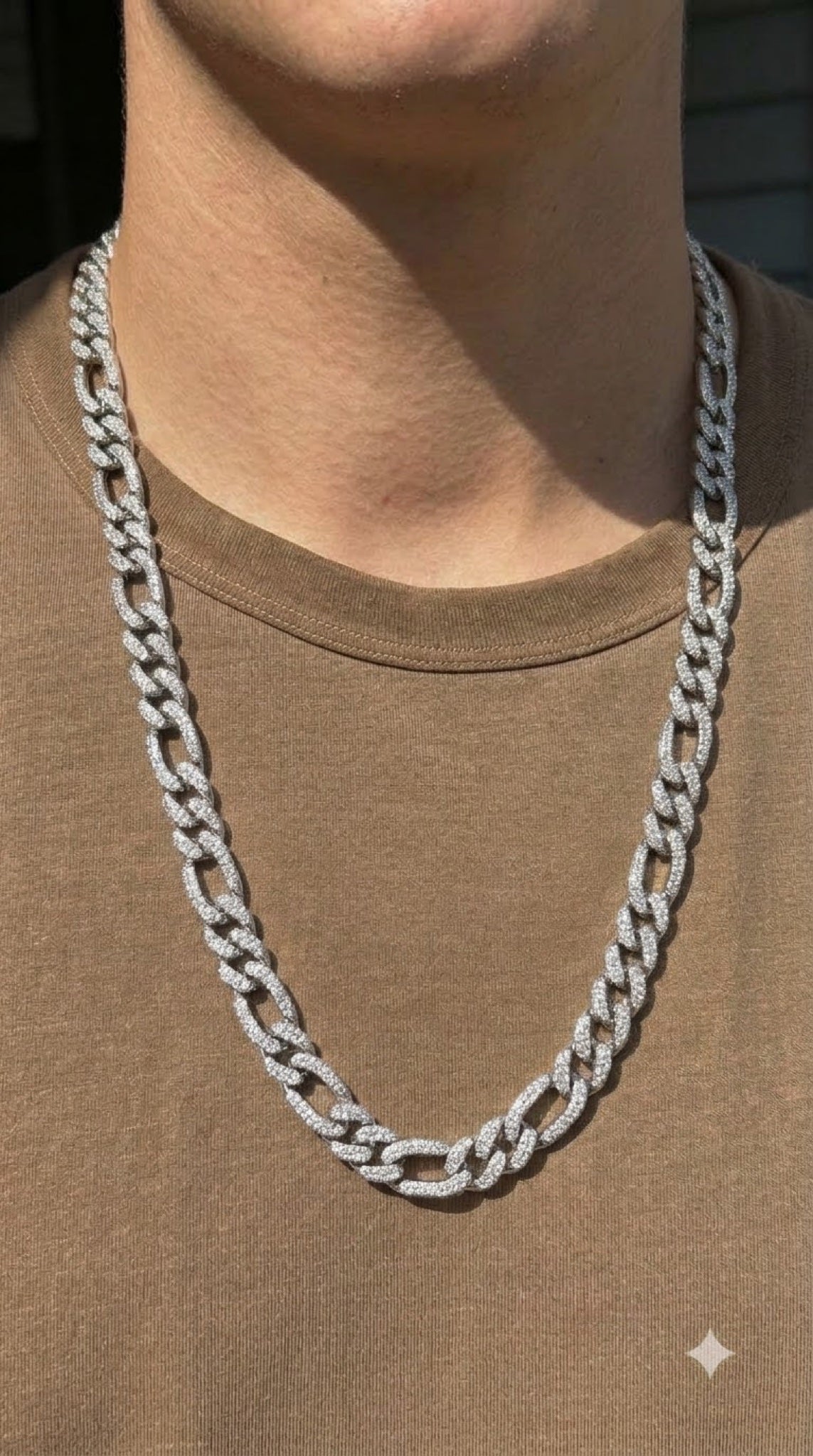 Silver-tone iced Figaro link chain with clear CZ pavé, 24 inch - view 3