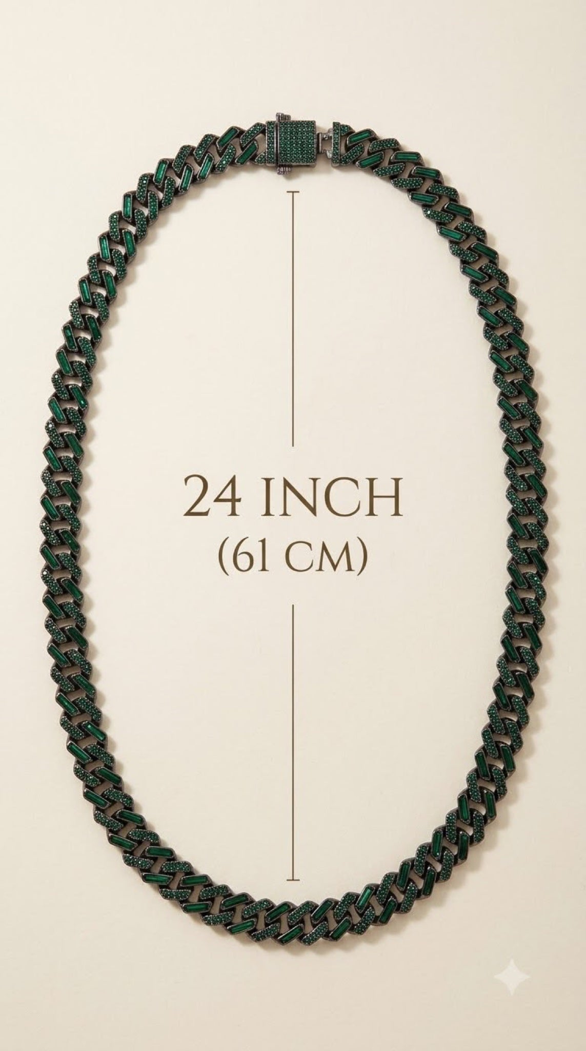 Black-tone Cuban chain with green enamel and green crystal accents, 24 inch