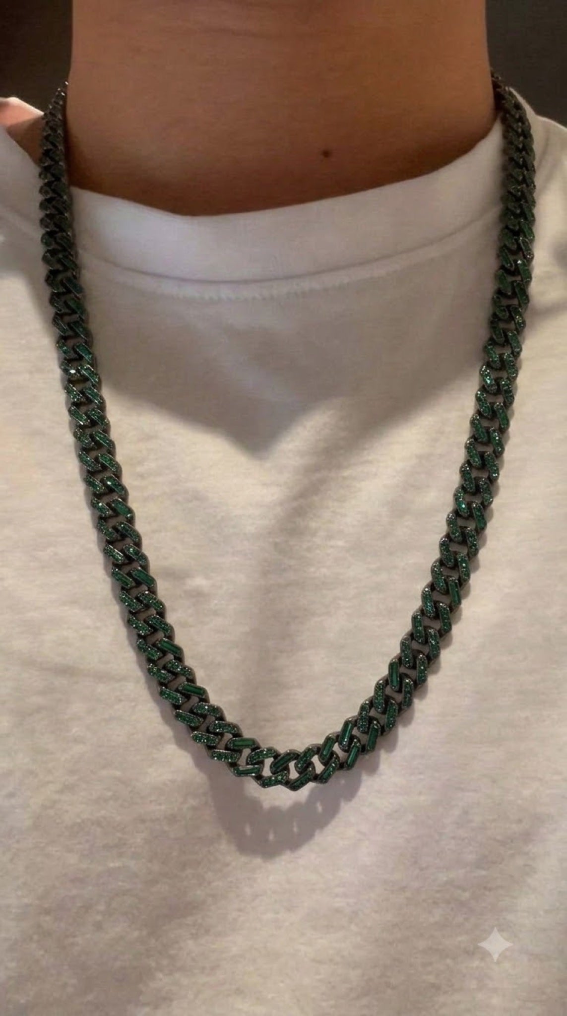 Black-tone Cuban chain with green enamel and green crystal accents, 24 inch - view 3