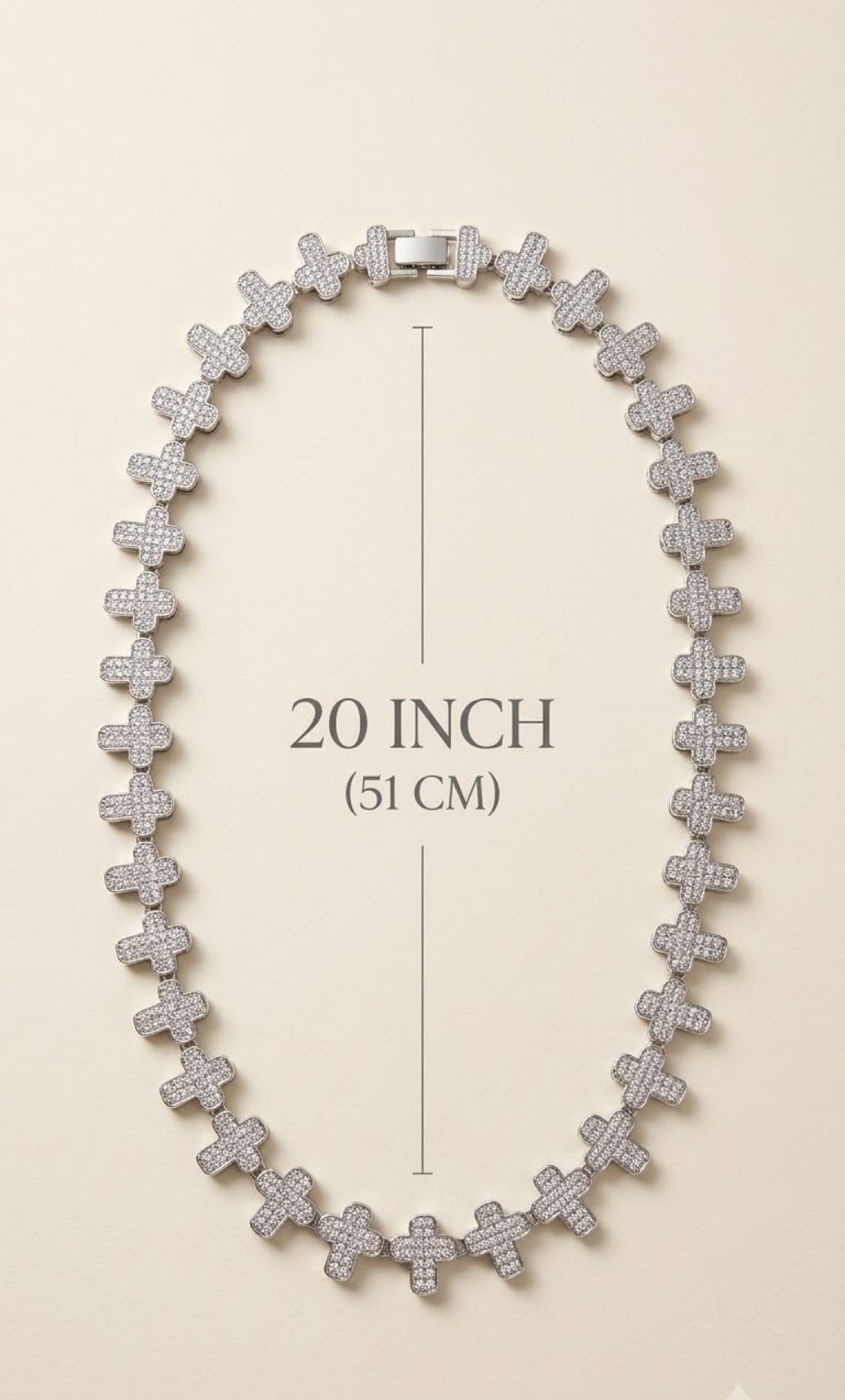 Silver-tone chain of pavé cross-shaped links with clear CZ, 20 inch