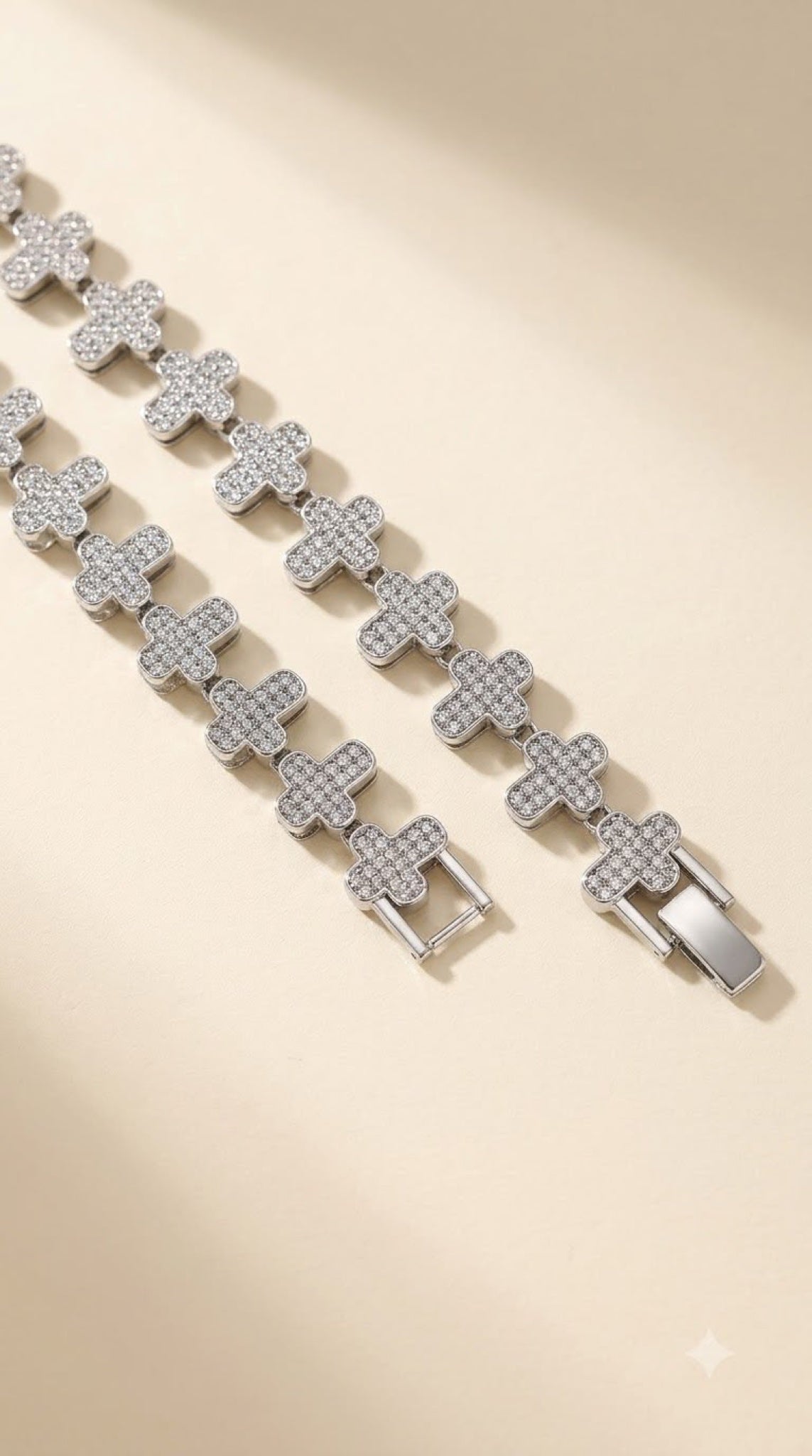 Silver-tone chain of pavé cross-shaped links with clear CZ, 20 inch - view 2