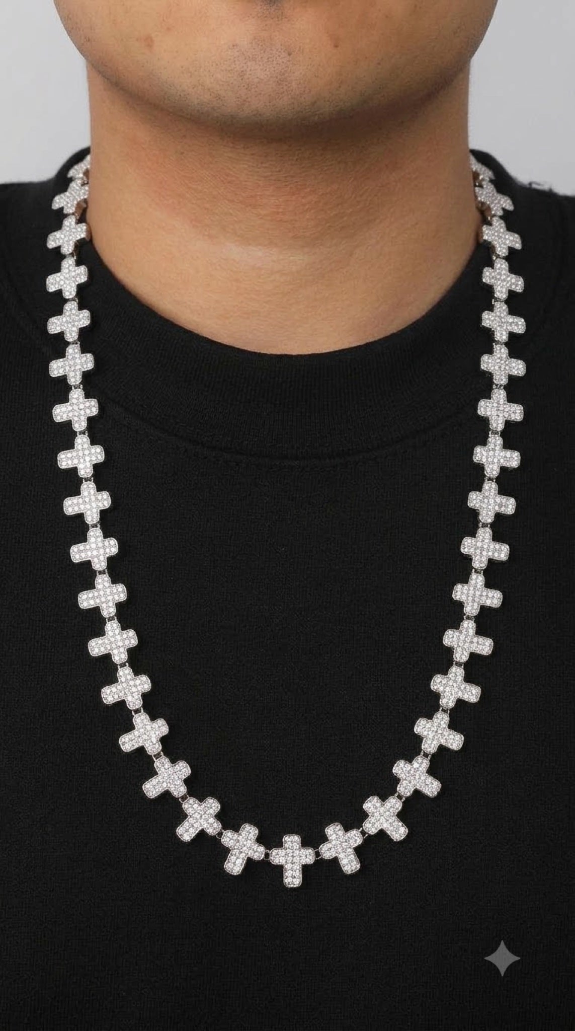 Silver-tone chain of pavé cross-shaped links with clear CZ, 20 inch - view 3
