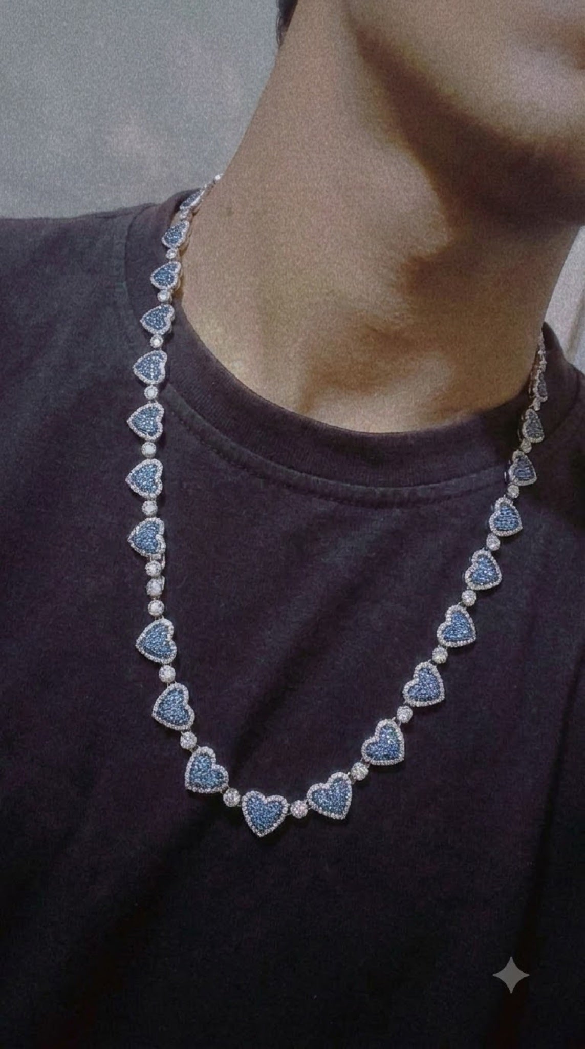 Silver-tone heart chain with blue crystal pavé and clear crystal halos, 24 inch - view 3